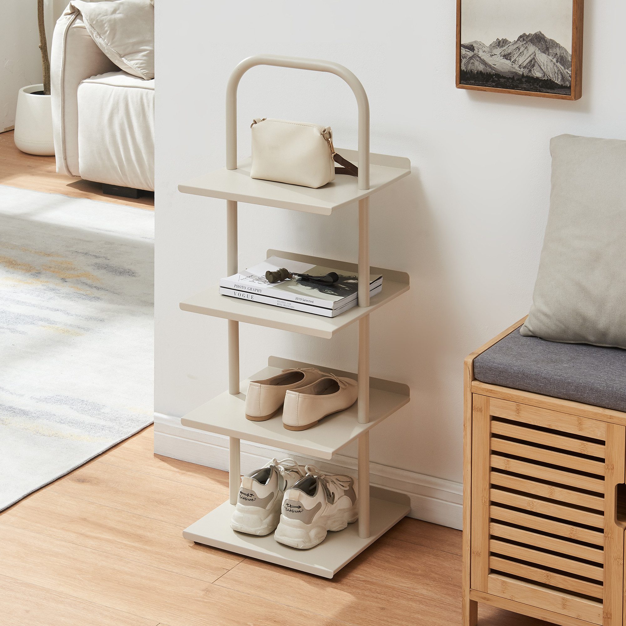 en.casa Schuhregal, »Poytya« mit 4 Ebenen Stahl 96 x 34 x 32 cm Champagne