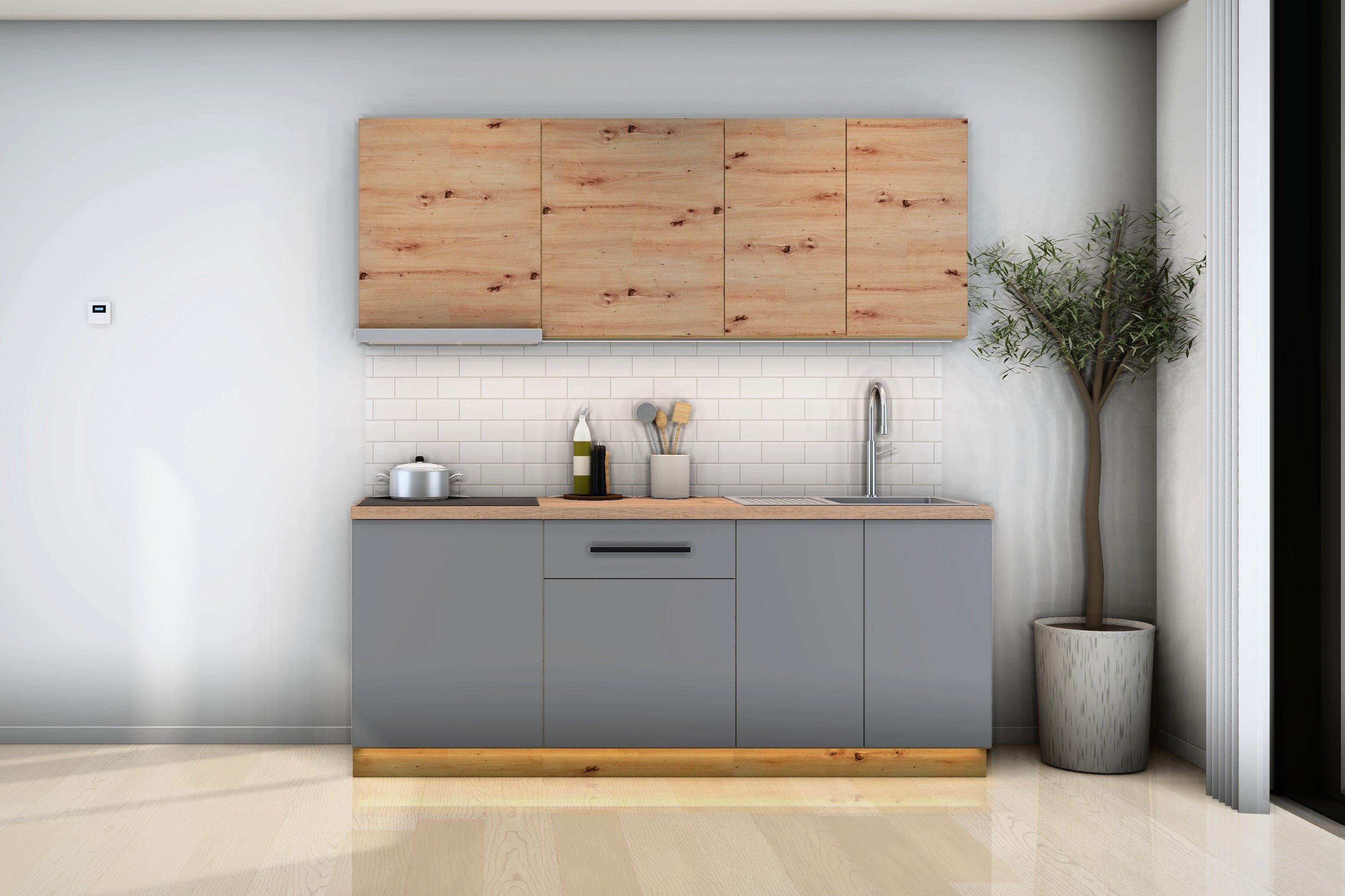 ROYAL24_MARKT Küchenzeile K21-G200 - Nexa - Eleganz trifft Innovation, (Komplett Set), Matt - Top Material - Hochwertig - Holzoptik.