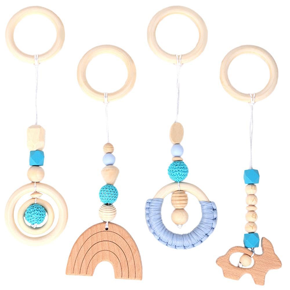 CLTYQ Beißring Baby Spielzeug ab 0 Monate 4 Stück Spielebogen Babies Toys, (4-tlg), Spielbögen Baby Gym Anhänger Holz für Mädchen Jungen