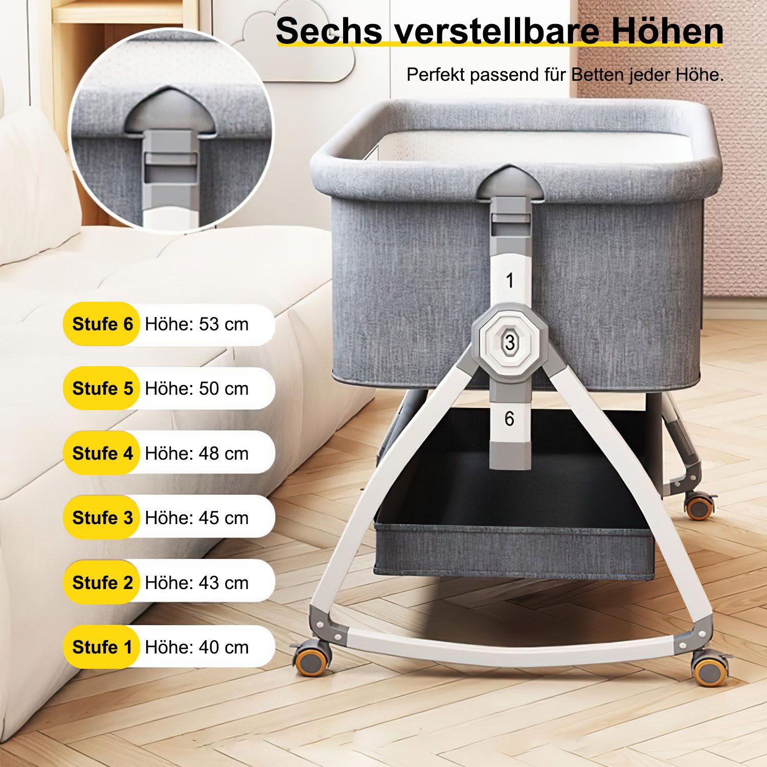 AIMAX Babybett Zustellbett Reisebett Kinderreisebett mit Matratze Laufstall, Höhenverstellug Moskitonetz Wickeltisch zu Montieren und zu Falten