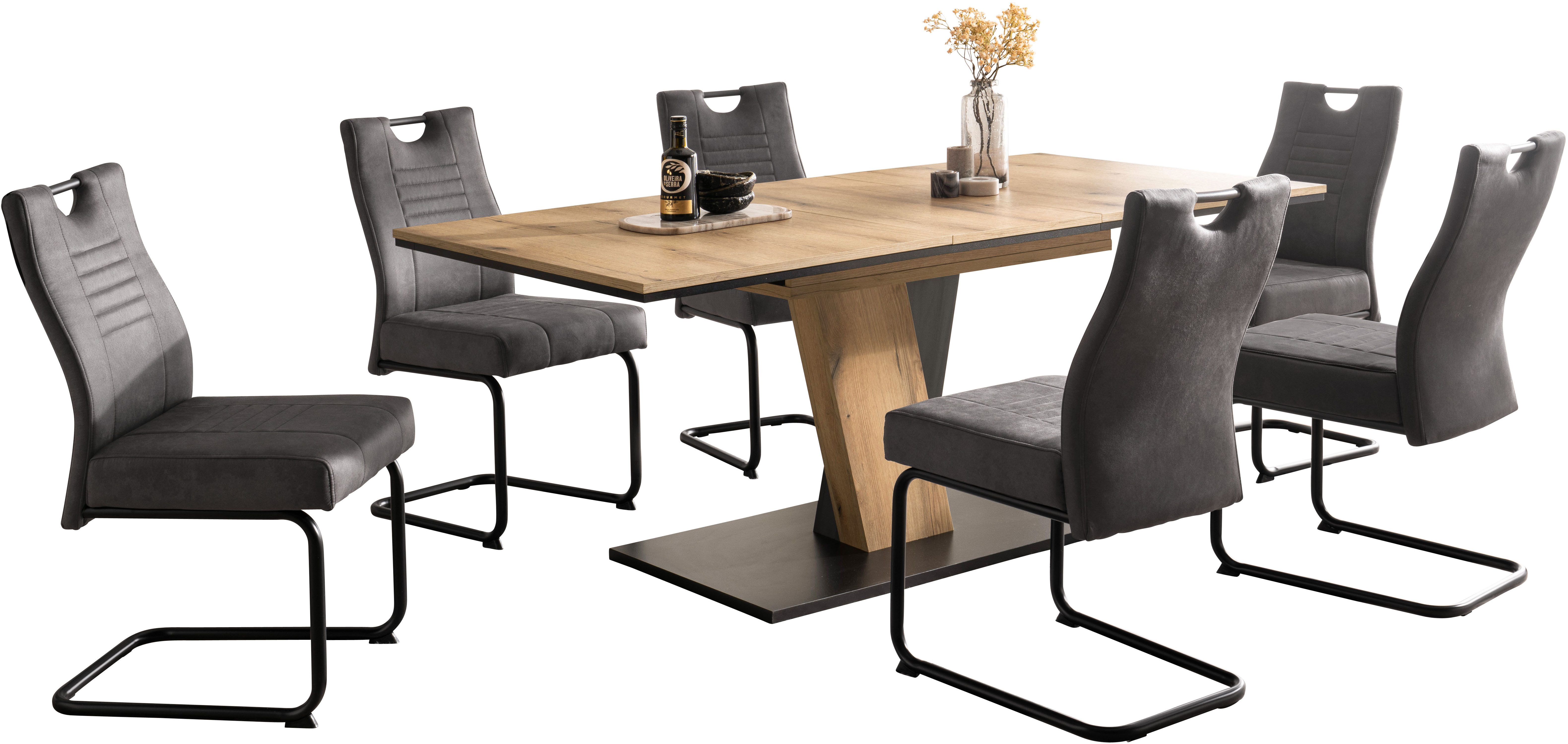 OTTO home Essgruppe "Altona", Esstisch ausziehbar plus 6 Stühle, TOPSELLER!, (7-tlg., Esstisch ausziehbar 140 - 180 cm, 6 Freischwinger), Säulentisch 140-180x90 cm, Stuhl mit Federkorb, 140 kg belastbar