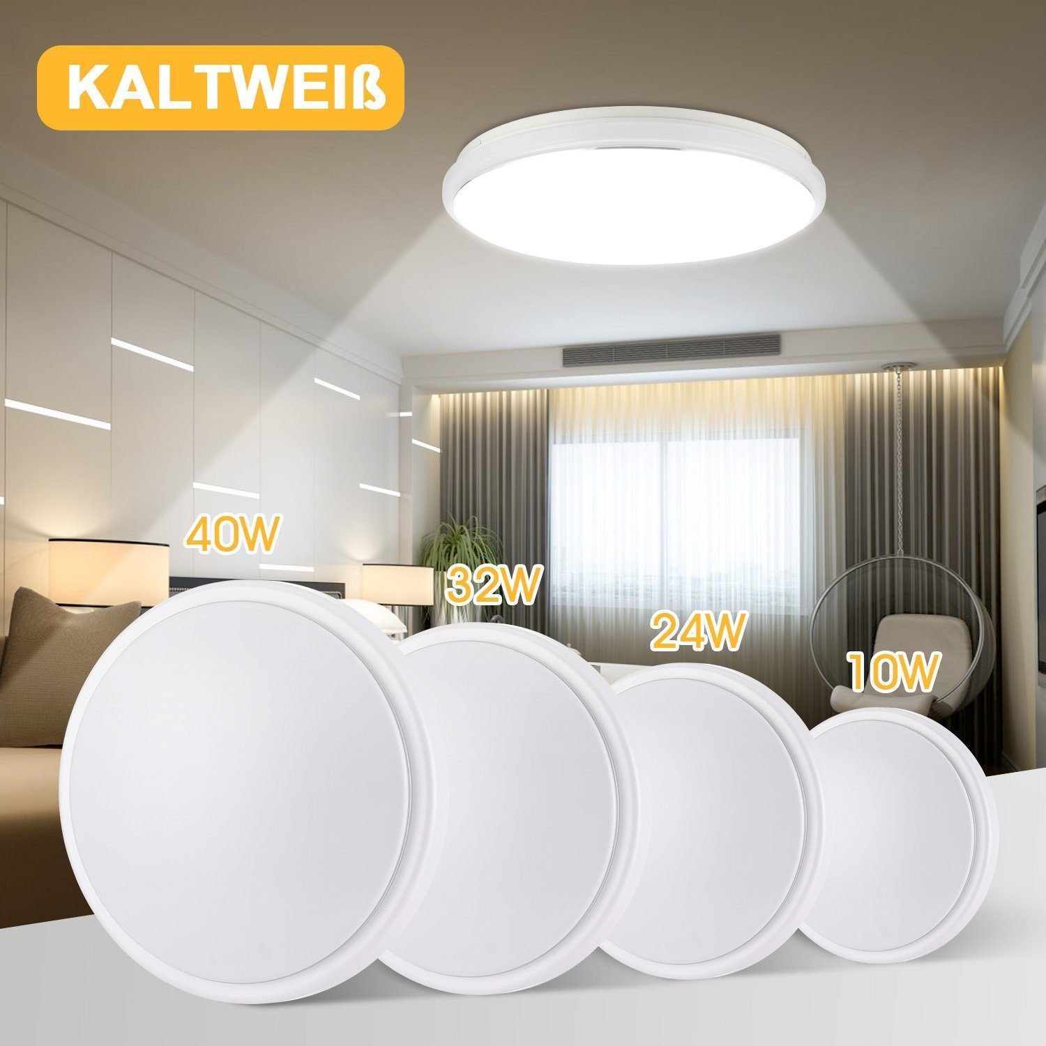 LED Schlafzimmer fest Wohnzimmer 24W/32W/40W Deckenleuchte Küche 32W für IP44 Badezimmer Wasserdicht, Deckenleuchte cm) Lampe, LED Flach, Rund, (38*38*7,5 Panel Deckenlampe iscooter Kaltweiß, Flur integriert,