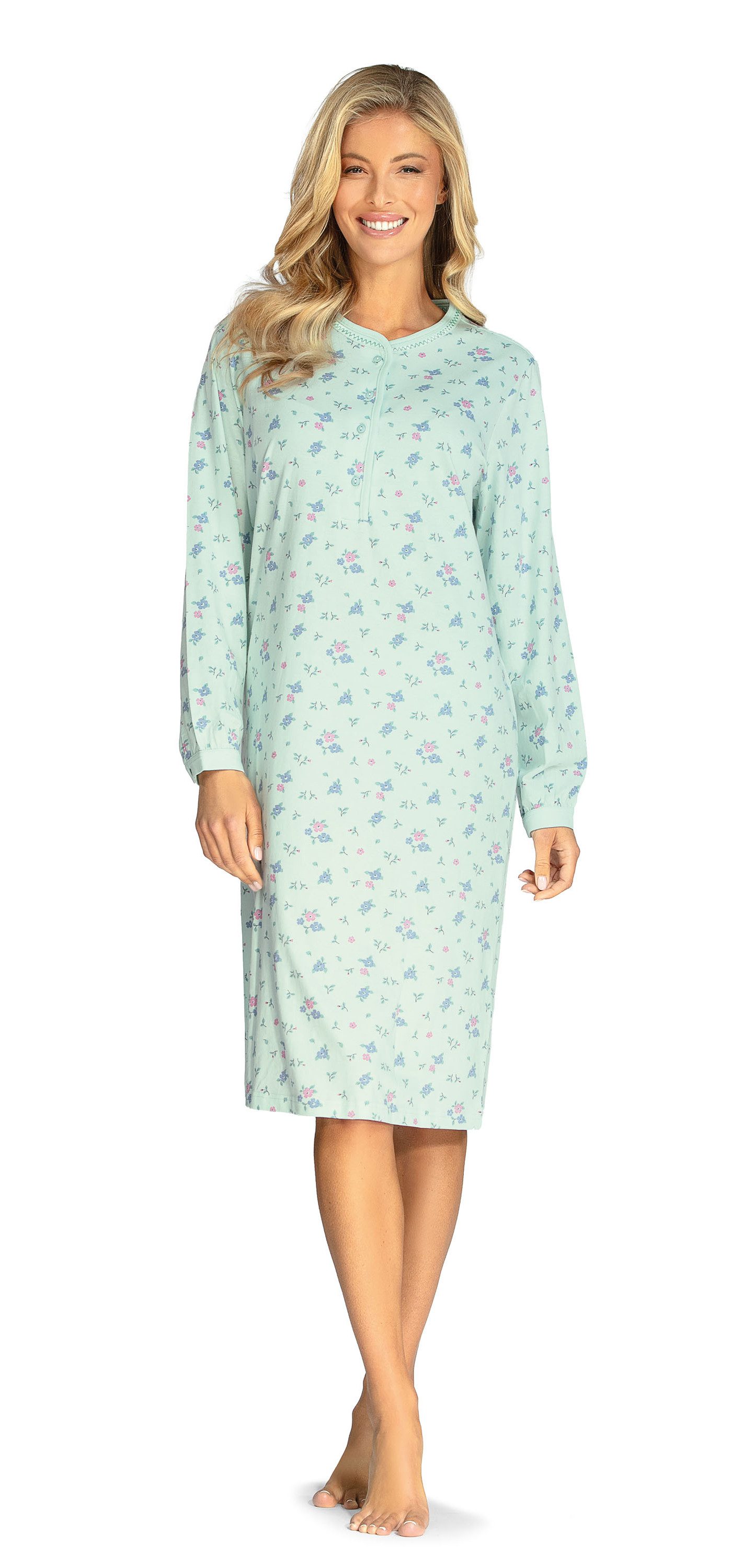 comtessa Nachthemd Comtessa Damen Nachtemd Langarm Mint 100% Baumwolle (1-tlg) Nachthemd mit Knopfleiste und Knopfmanschette
