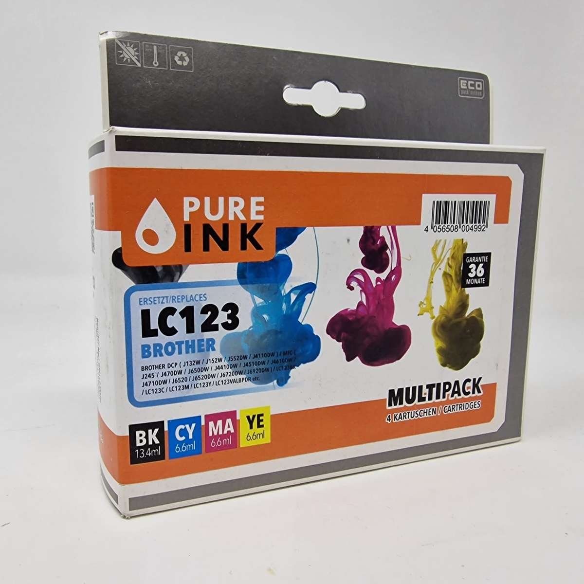 Pure Ink 4er Multipack Patronen ersetzen Brother LC-123 Tintenpatrone