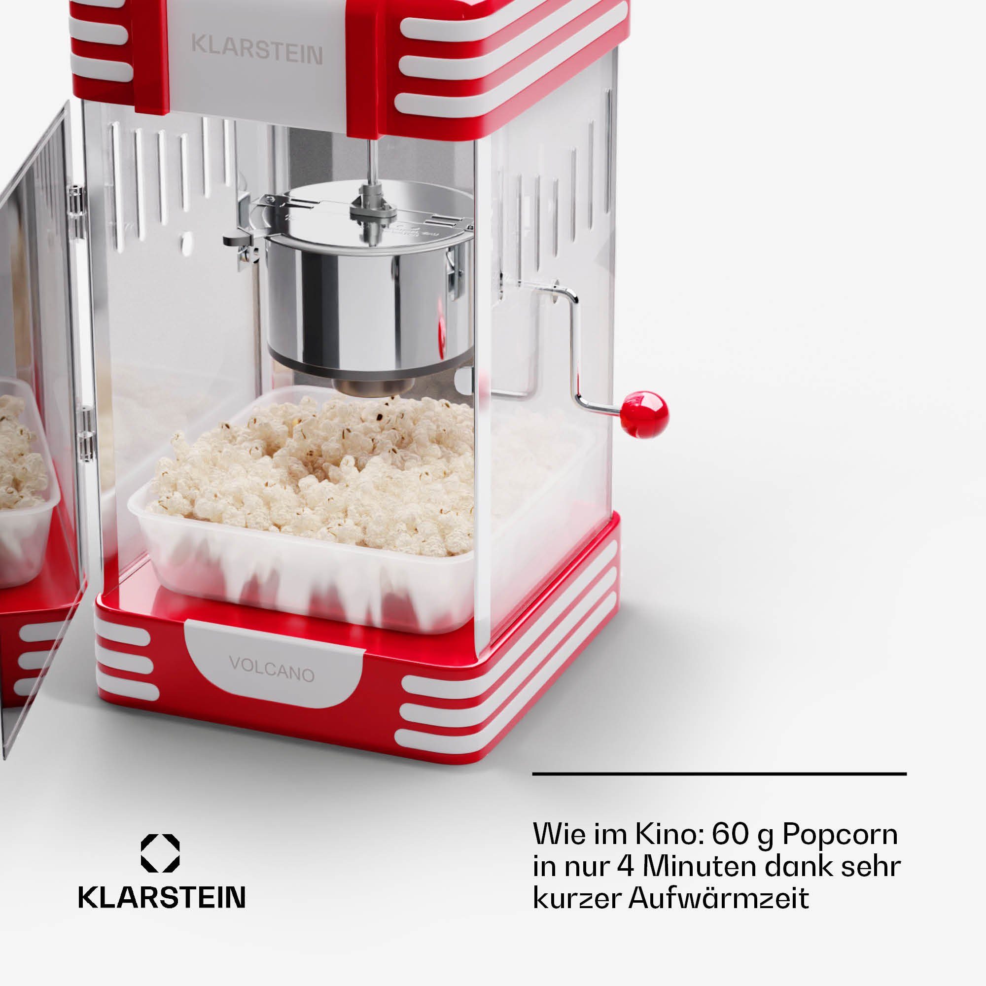 Klarstein Popcornmaschine Volcano, Popcornmaker Popcornautomat Popkornmaschine Popcorn mit Öl Rot