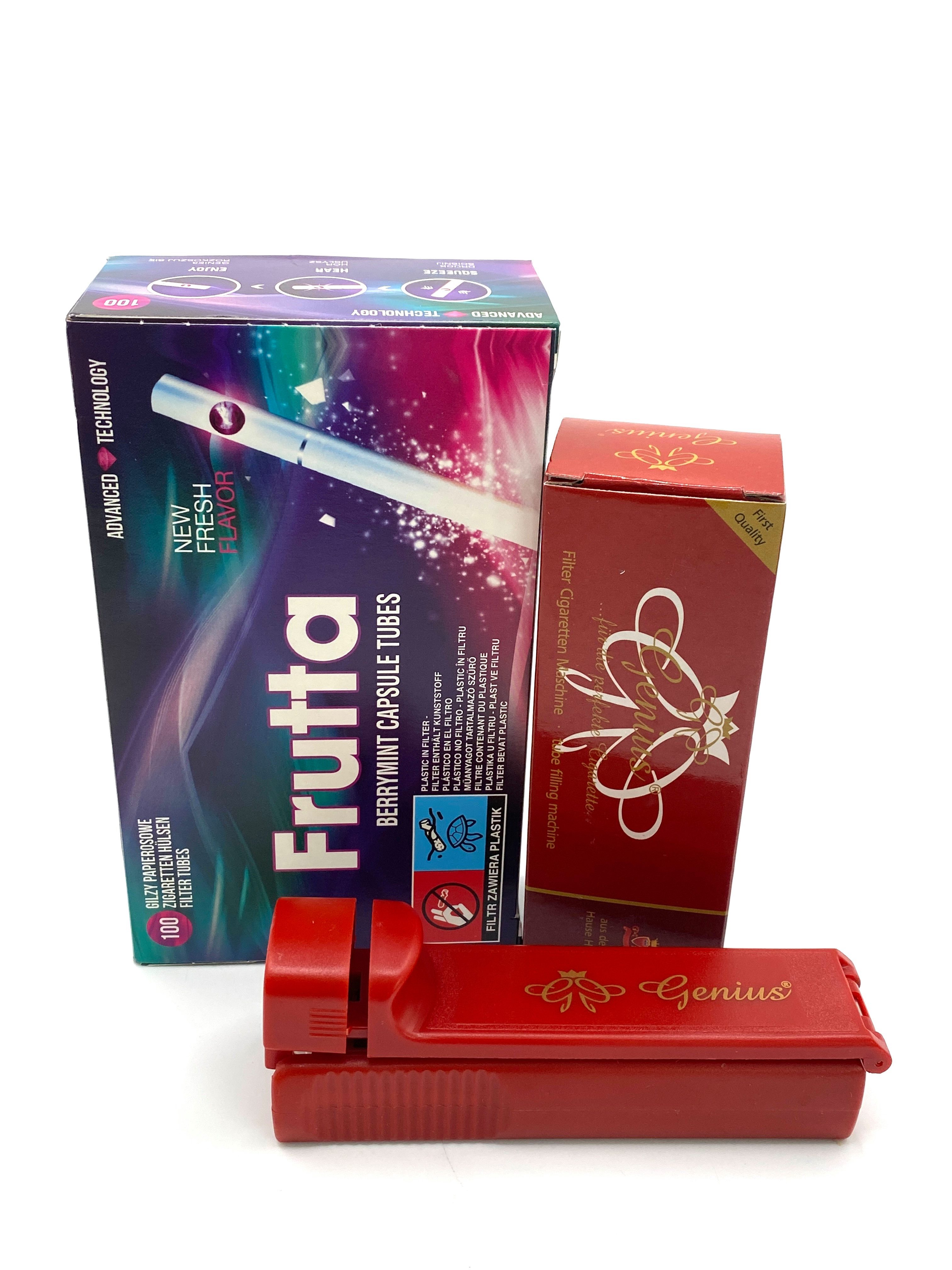 meytrade Papierfilter Frutta Berry Mint Set 100 Filterhülsen mit Geschmack + Genius Maschine