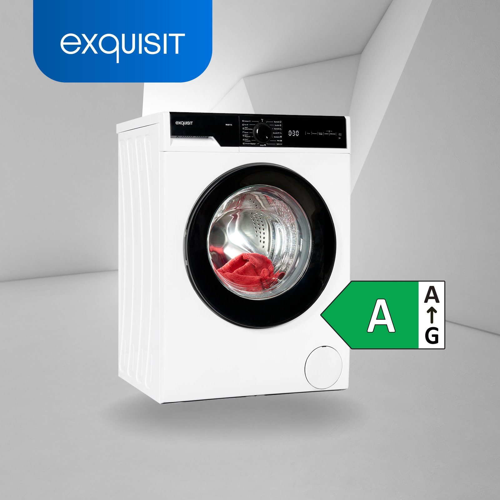 exquisit Waschmaschine WA8114-060A, 7,00 kg, 1330 U/min, energiesparende  Familien-Waschmaschine mit Kindersicherung