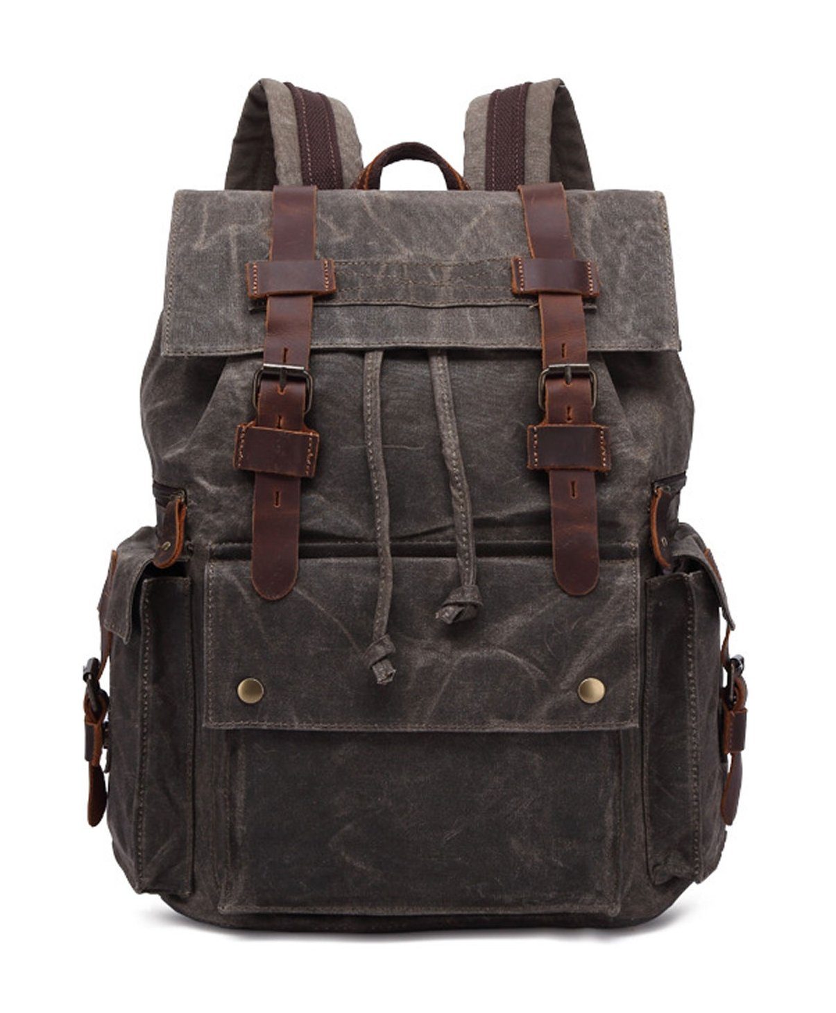 WISHDOR Rucksack Laptoprucksack Schulrucksack Lederrucksack Reiserucksack Echtes Leder (Vintage Schultertasche Notebook Laptop Tasche Schule Uni Rucksack, für bis 17,3-Zoll Laptop, Backpack mit Laptopfach, luxuriös, Echtleder), für Herren Damen Jungen Teenager Freizeit Arbeit Business Reisen Grau