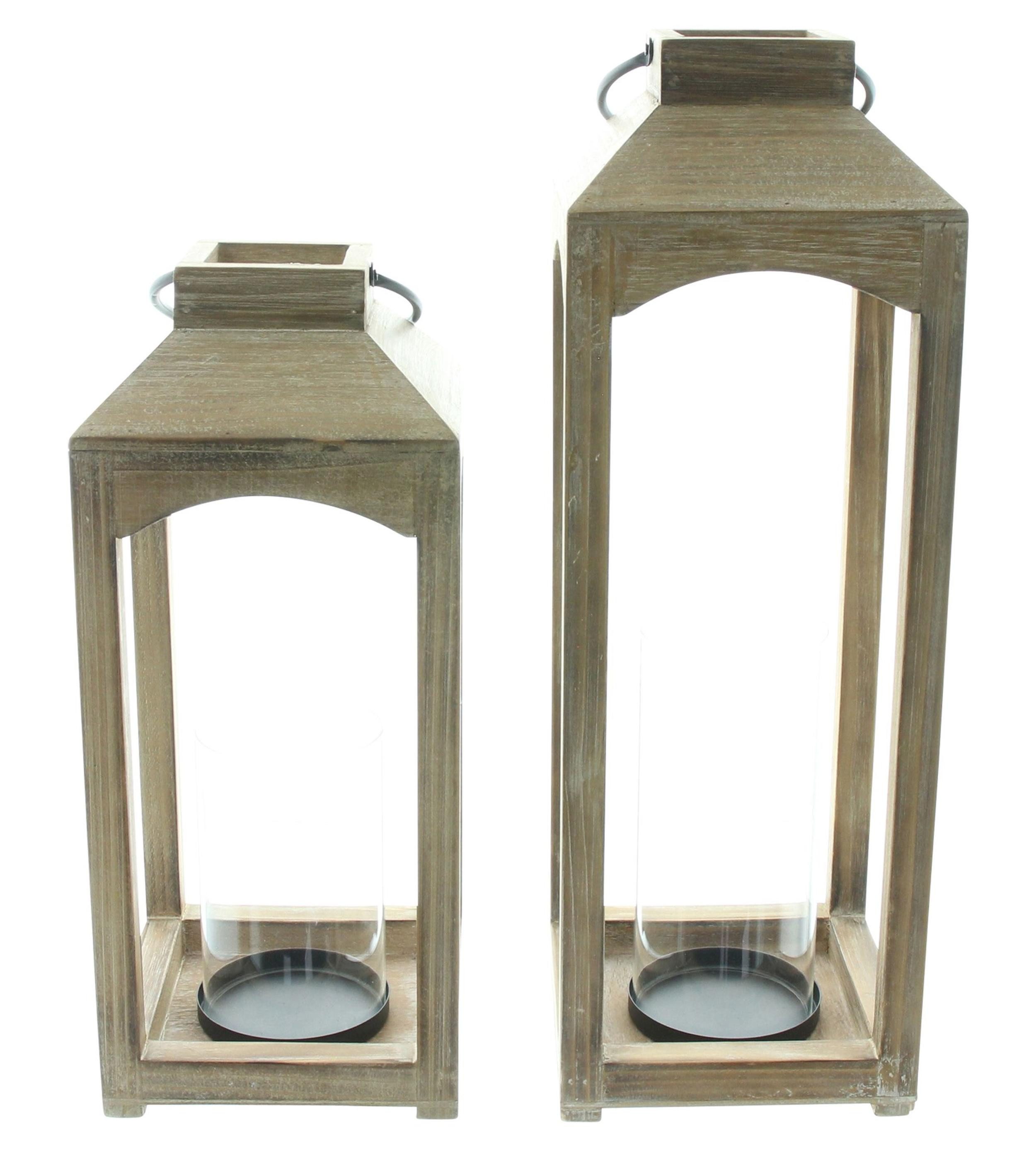 Windlicht 2x Laterne Wood Holz 38+48cm – Bodenlaterne, Windlicht