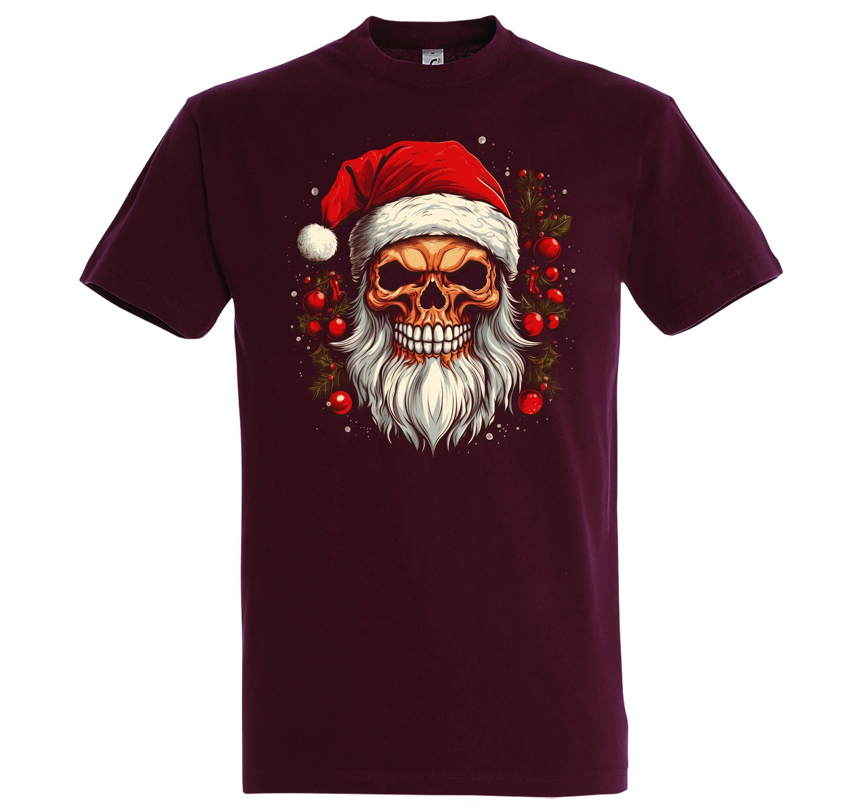 Youth Designz T-Shirt Santa Skull mit Shirt Frontprint Totenkopf Herren trendigem Burgund