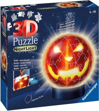 Ravensburger Puzzleball Nachtlicht Kürbiskopf, 72 Puzzleteile, mit Leuchtsockel inkl. LEDs; FSC® - schützt Wald - weltweit
