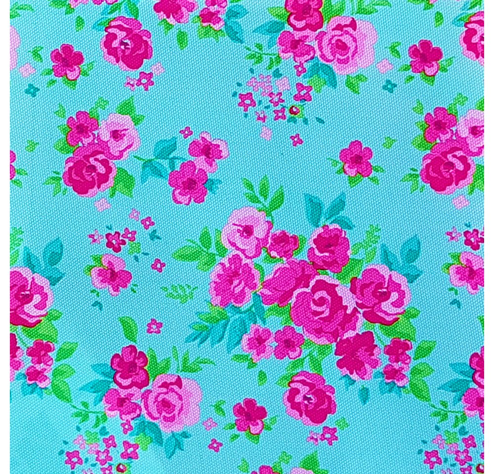 Thumbnail - novely® Stoff OXFORD 210D D13 Rosen Hellblau Pink Printstoff Outdoor, Wasserabweisend, Outdoor, Meterware, 1lfm