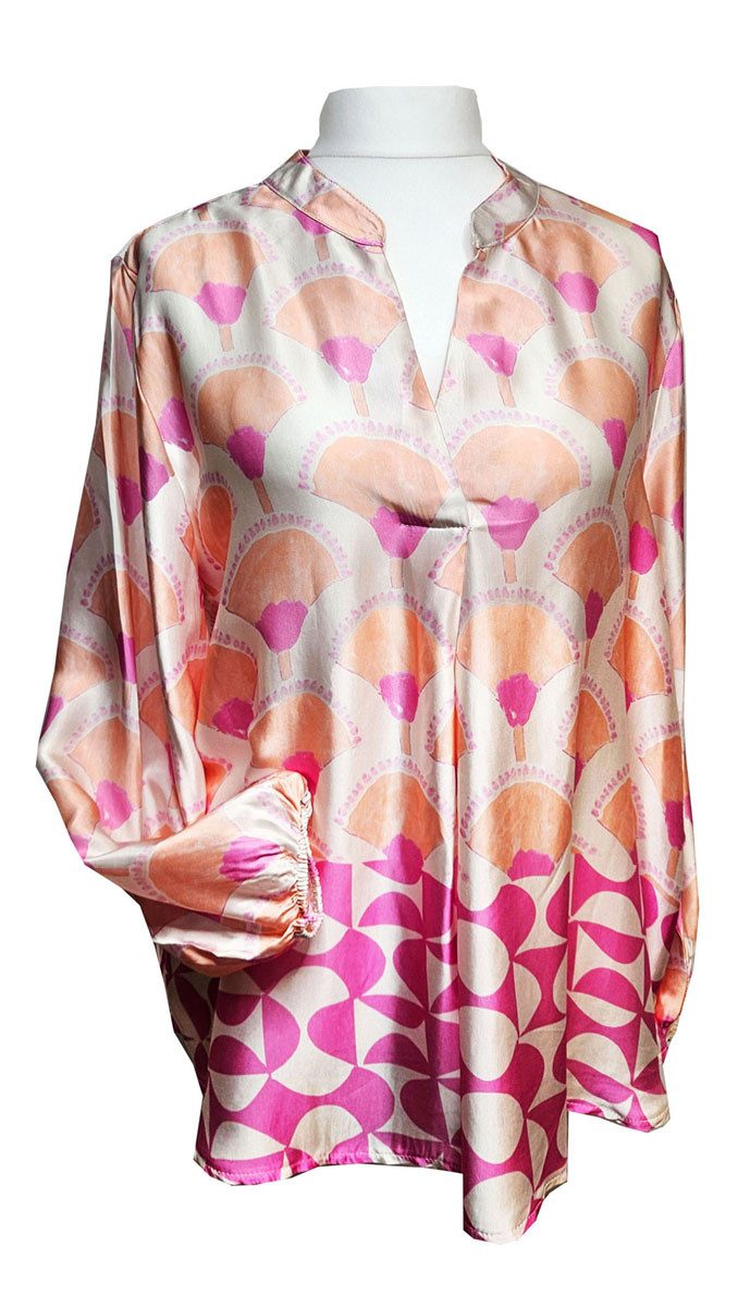 Tunika Saison Tunika 20er Apricot Rosa L 42 Bluse Art Deco Bluse langarm mo günstig online kaufen