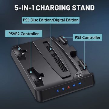 Haiaveng PS5 Konsole Ladegerät Stand Vertikale Multifunktionale Kühlung Station Konsolen-Ladestation (mit Dual-Controller-Ladung für PS5 / Digital Edition,für PlayStation 5)