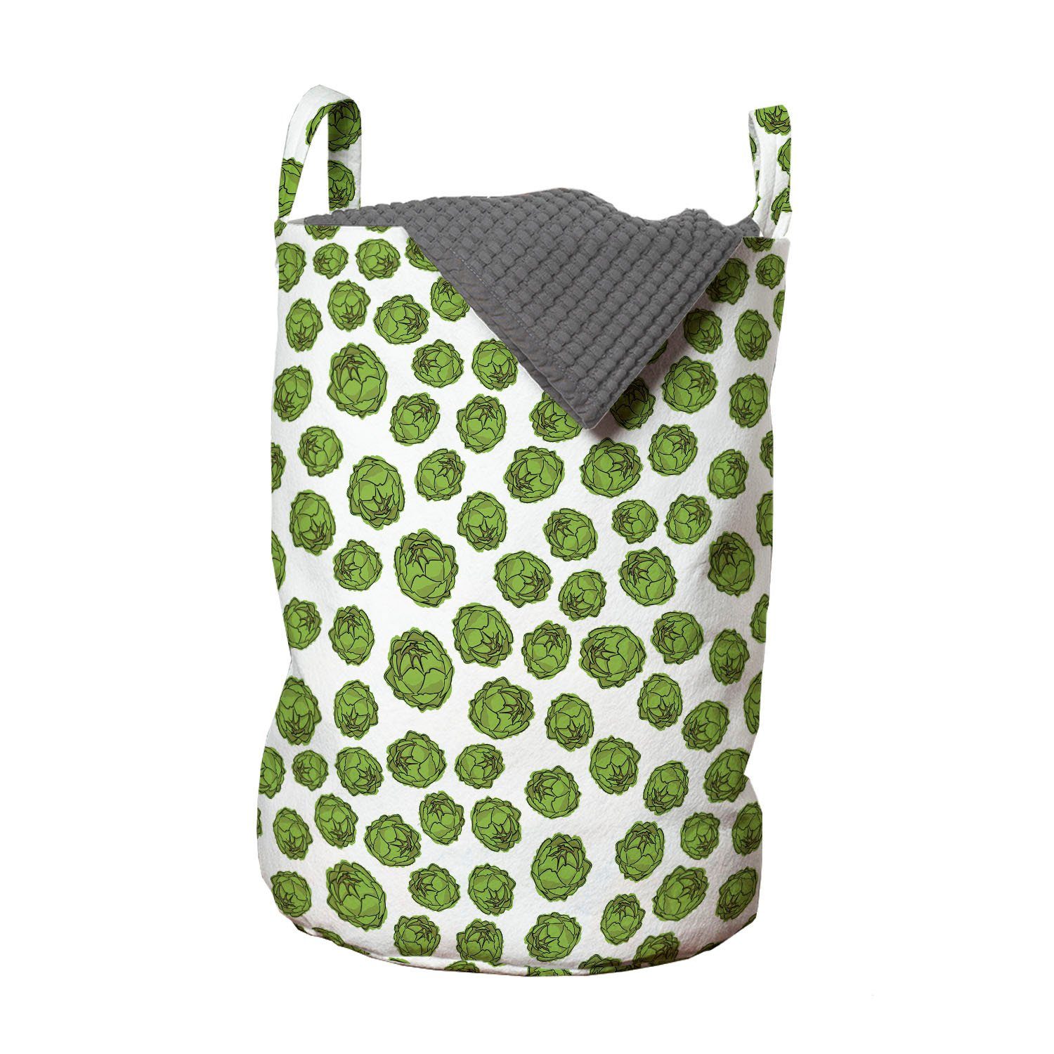 Abakuhaus Wäschesäckchen Wäschekorb mit Griffen Kordelzugverschluss für Waschsalons, Grün und Weiß frische Artischocken