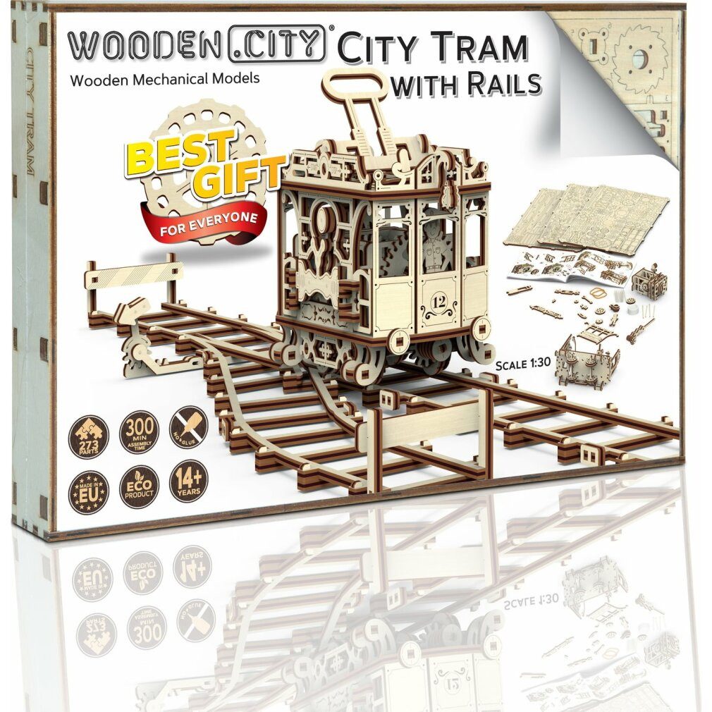 Wooden City Puzzle 3D-Puzzle Straßenbahn mit Schienen 273 Teile, Puzzleteile