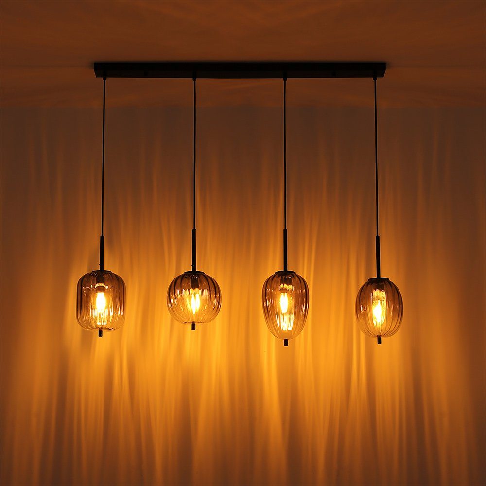 GLOBO LIGHTING Pendelleuchte, Leuchtmittel nicht inklusive, Hängeleuchte Decken Pendelleuchte Metall Rauchglas Kugel 4 flammig