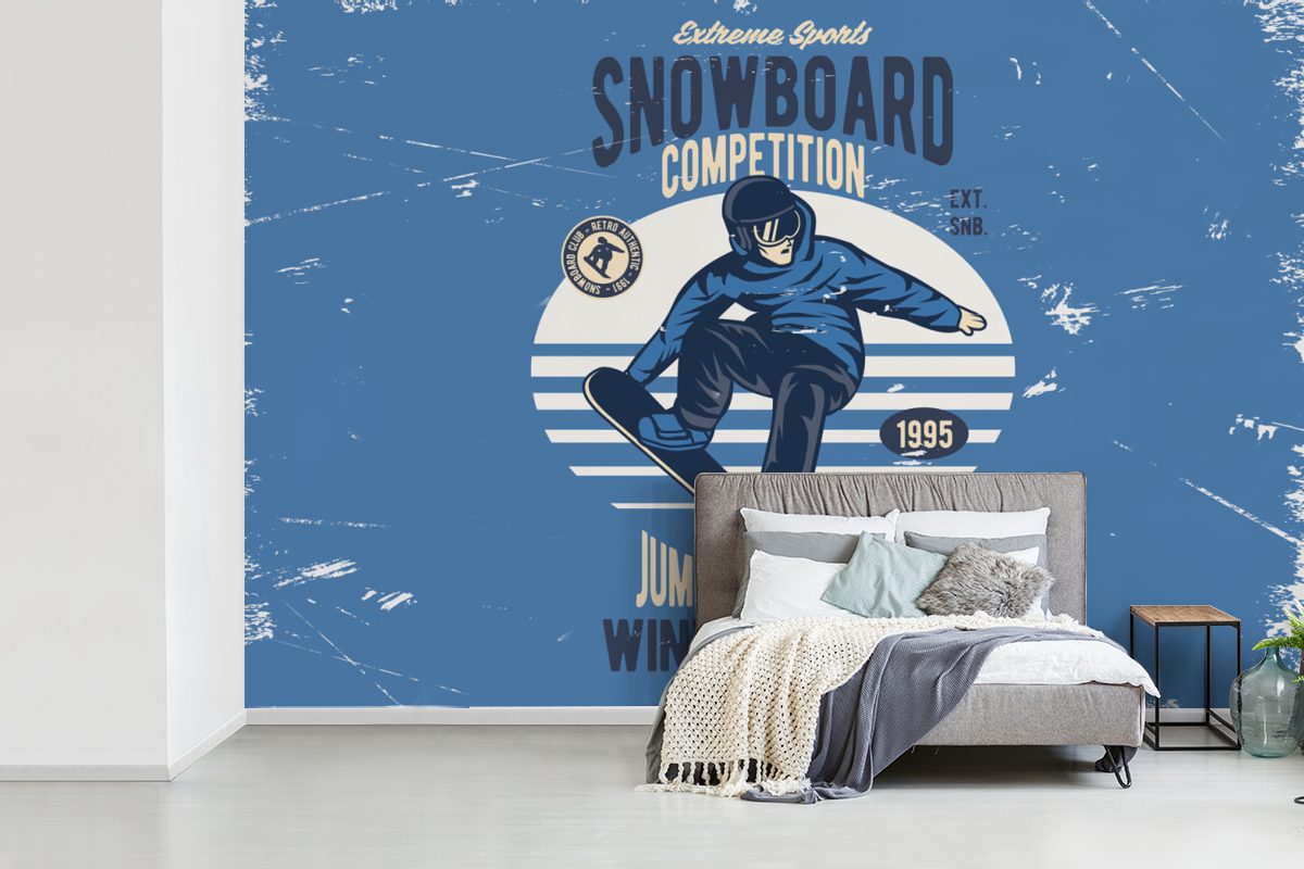 MuchoWow Fototapete Snowboard - Tapete Schlafzimmer, bedruckt, Vintage, (6 Matt, für Mann Wallpaper Wohnzimmer, Kinderzimmer, Vinyl - St)
