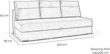 MOEBLO Schlafsofa VARADO, Sofa mit Bettfunktion Couch für Wohnzimmer, Schlafcouch Federkern Sofagarnitur Polstersofa Wohnlandschaft, mit Schlaffunktion und Bettkasten, - (BxHxT): 203x92x99 cm