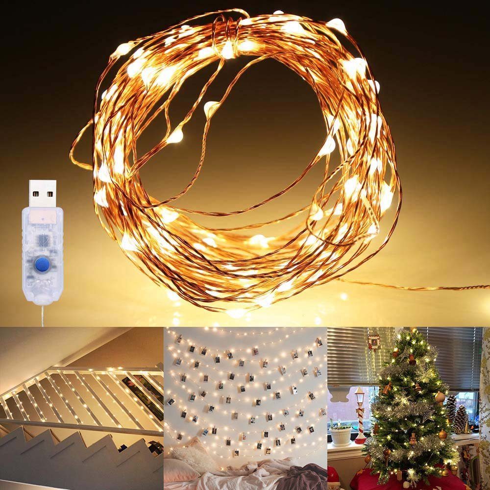 8 Rosnek Modi, LED-Lichterkette 10/20M, Hochzeit Kupferdraht, Party USB, Deko für Weihnachten