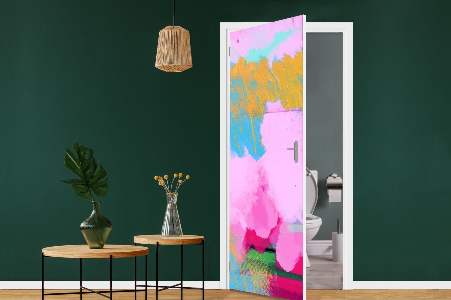 MuchoWow Abstrakt, Matt, bedruckt, Fototapete 75x205 St), Türaufkleber, - Tür, für Regenbogen - Farbe (1 cm Türtapete