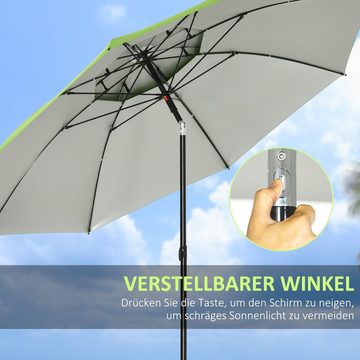 Outsunny Sonnenschirm mit Belüftungsöffnungen, inkl. Schutzhülle, Grün, LxB: 185x185 cm, Set, Strandshirm, Marktschirm mit Doppeldach, 8 Streben, UV-Schutz