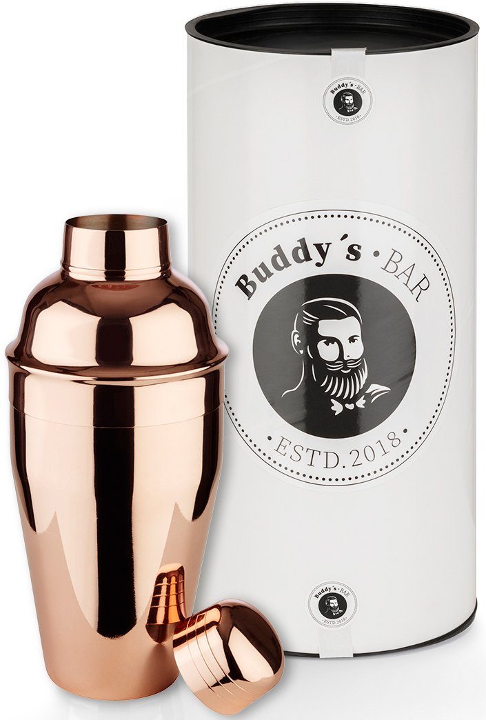 Buddy's Cocktail Shaker Buddy´s Bar, Edelstahl, hochwertiger 500 ml Bar-Shaker „Classic“, Edelstahl poliert, Kupfer