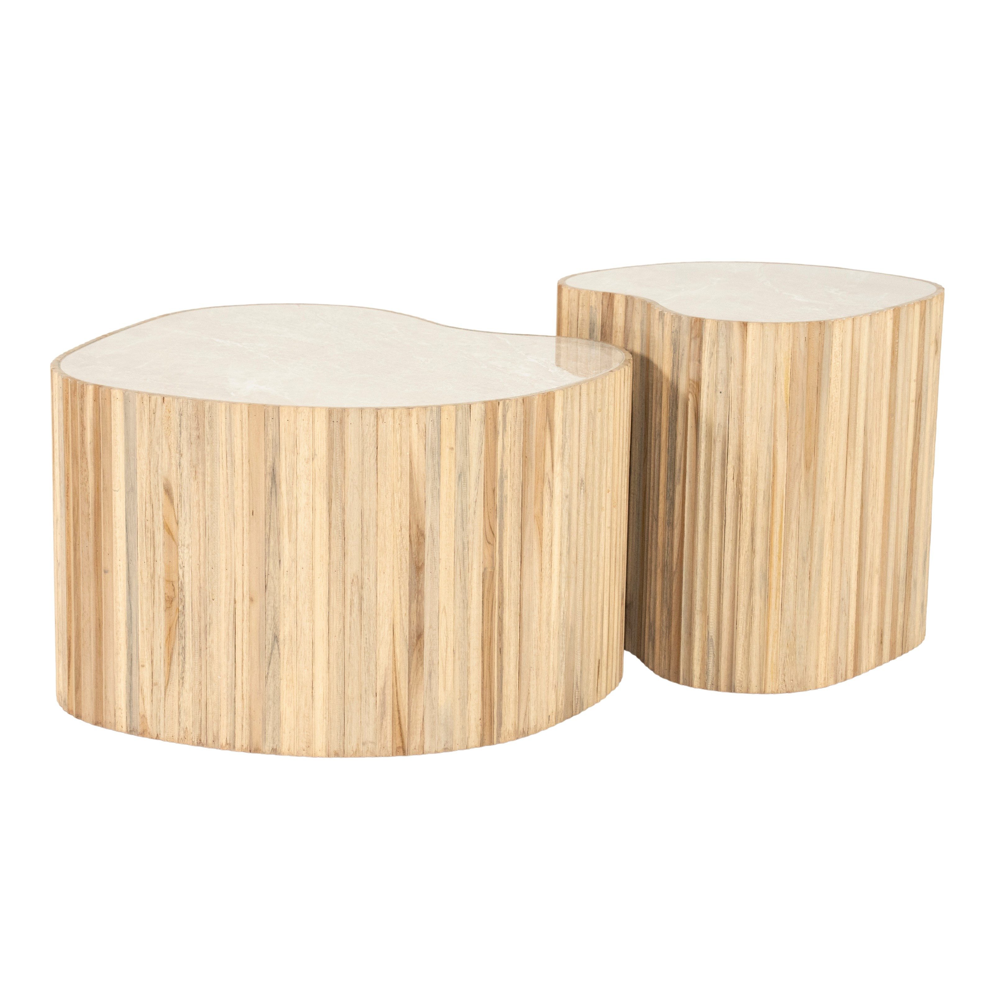 LEVEN Lifestyle Couchtisch Set 2er VICE Wohnzimmertisch rund im Marmor-Look (2´er Set), Tischplatte aus hochwertiger Keramik