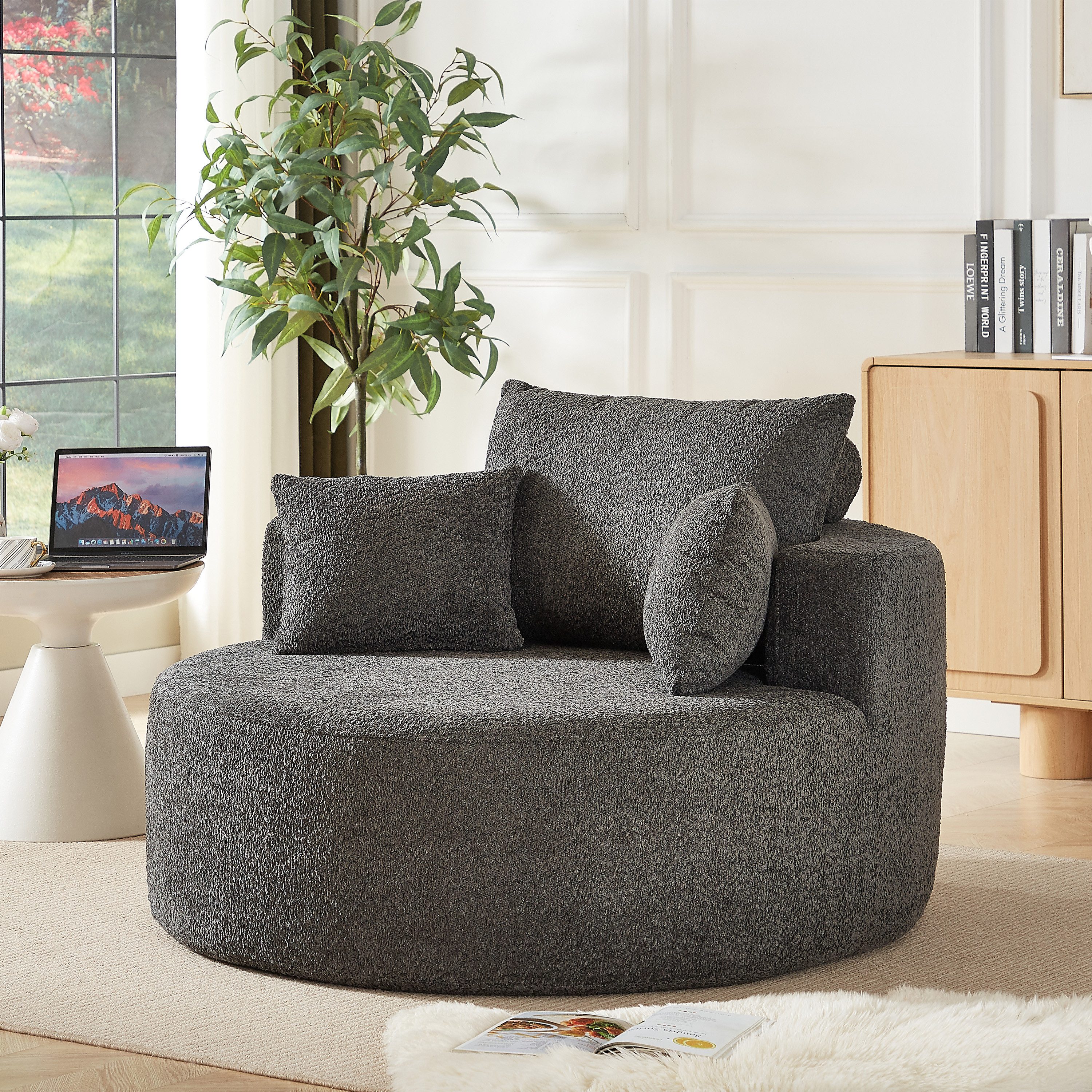 REDOM Relaxsessel für Wohnzimmer, Schlafzimmer, Lounge und Vorführraum (Chenille-Schaumstoff-Einzelsessel mit flauschigem Design, 1-St., 127*127*85), mit Relaxfunktion