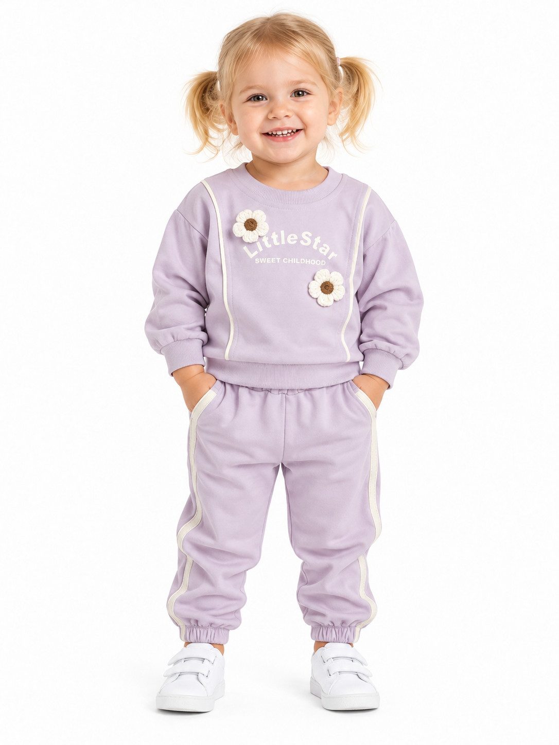 Lorey Medtec Freizeitanzug Mädchen Outfit 2-teilig 100% Baumwolle Pullover Hose mit Blumen (Pullover + Hose)