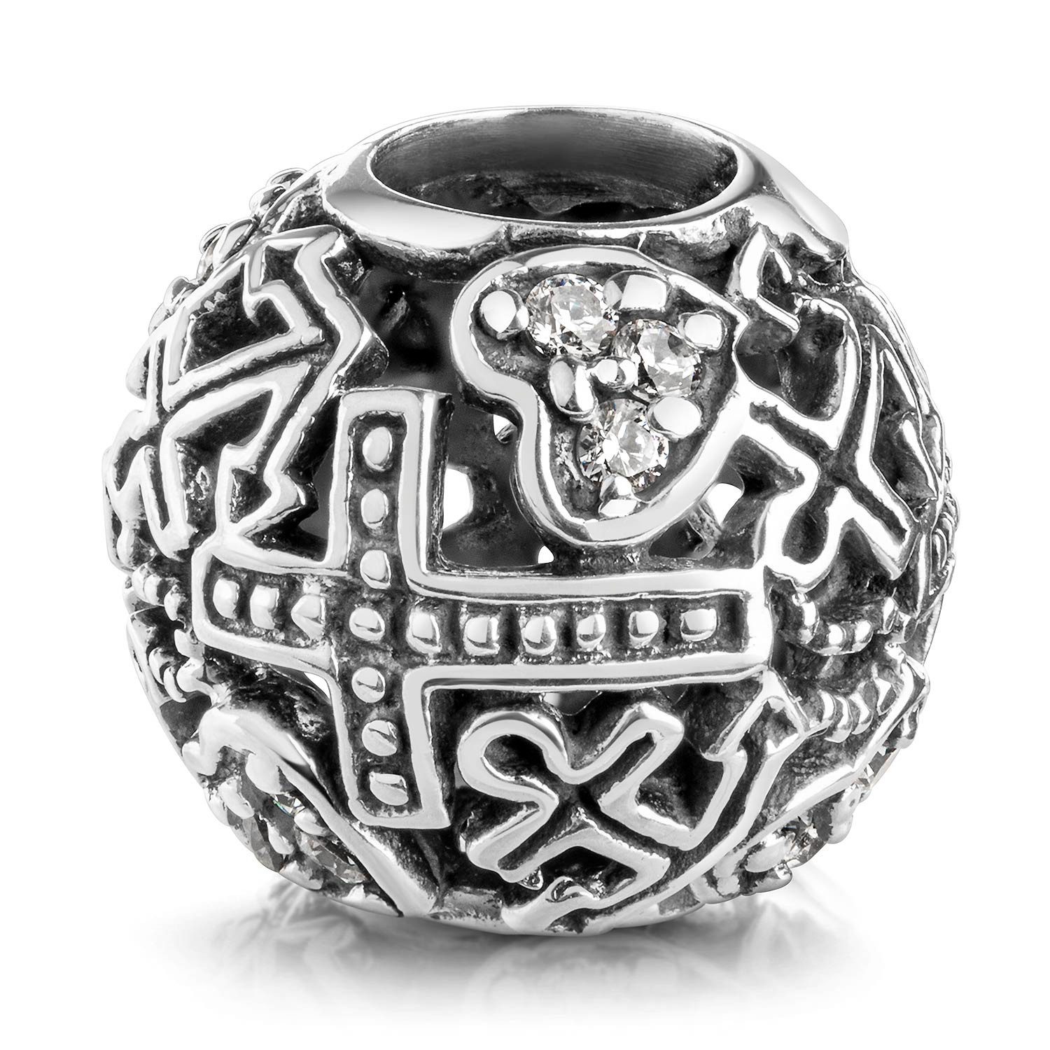 Materia Bead Silber Glaube Liebe Hoffnung / Kreuz Herz Anker Zirkonia 1704, 925 Sterling Silber, geschwärzt