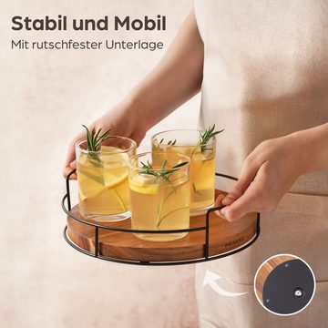 Praknu Gewürzkarussell Drehteller Organizer aus Holz Küche, Lazy Susan Tablett Servierteller, (1-tlg), Servierplatten 360° Drehbar - Rutschfest - Ø 23 cm - FSC Akazienholz