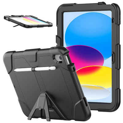 Wigento Tablet-Hülle Für Apple iPad 10.9 2022 10 Gen. aufstellbare Outdoor Hybrid Schwarz Tablet Tasche Etuis