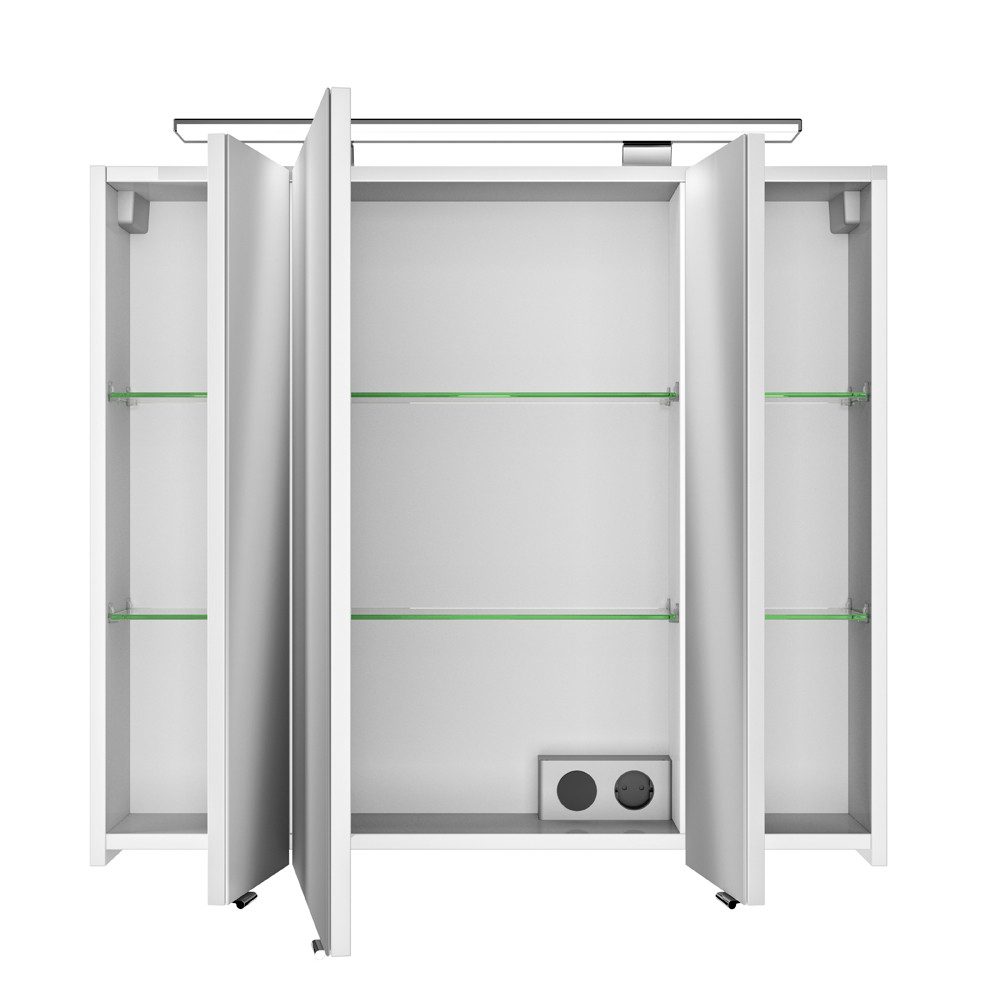 Lomadox Spiegelschrank FES-4010-66 weiß glänzend und inkl. LED - 80/71/17cm