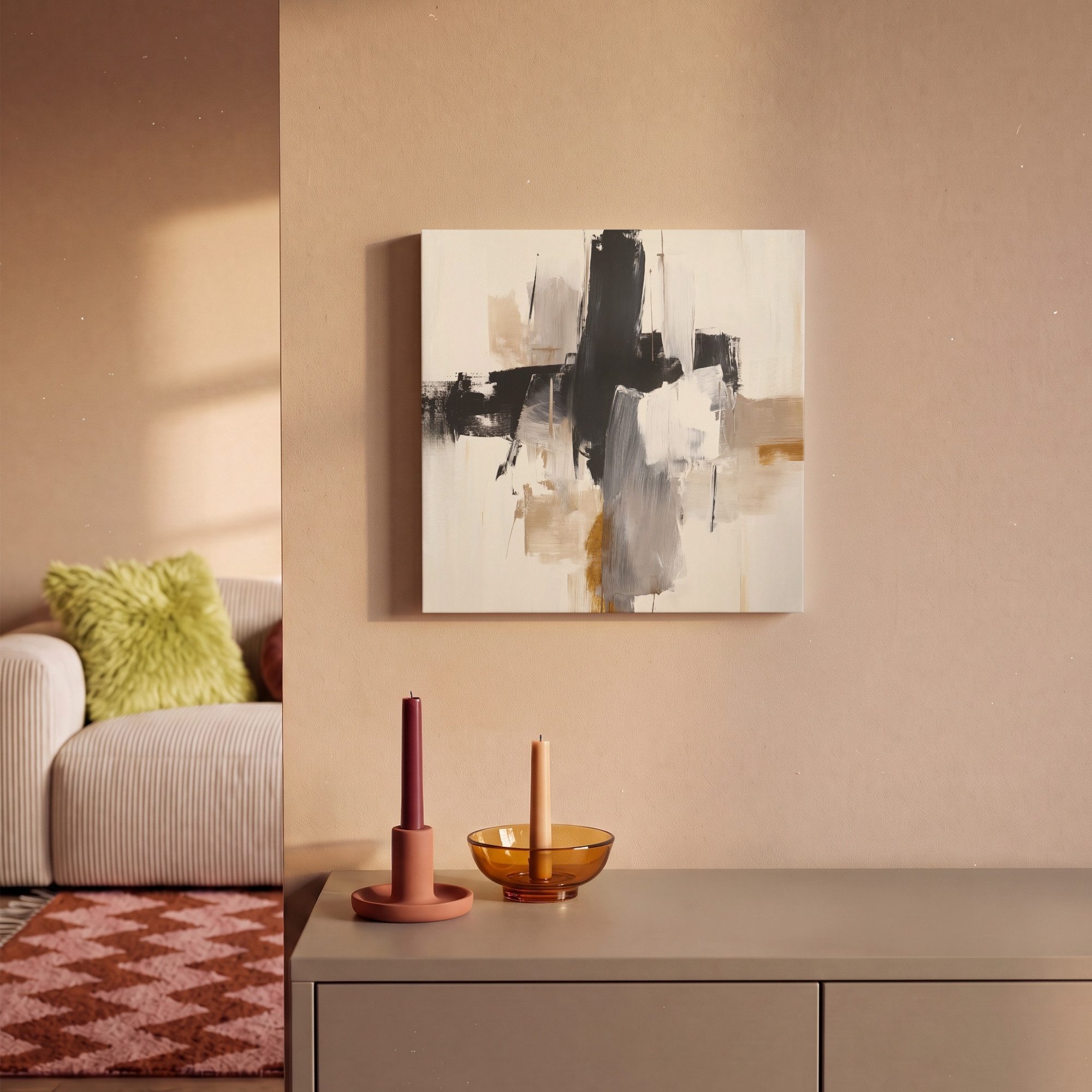 OneMillionCanvasses® Leinwandbild Pinselstriche - Grob - Abstrakt - Beige, Fotodruck (1 St), Wandbild, Deko Schlafzimmer Wohnzimmer Flur 20x20 cm – Bild 2 von 5