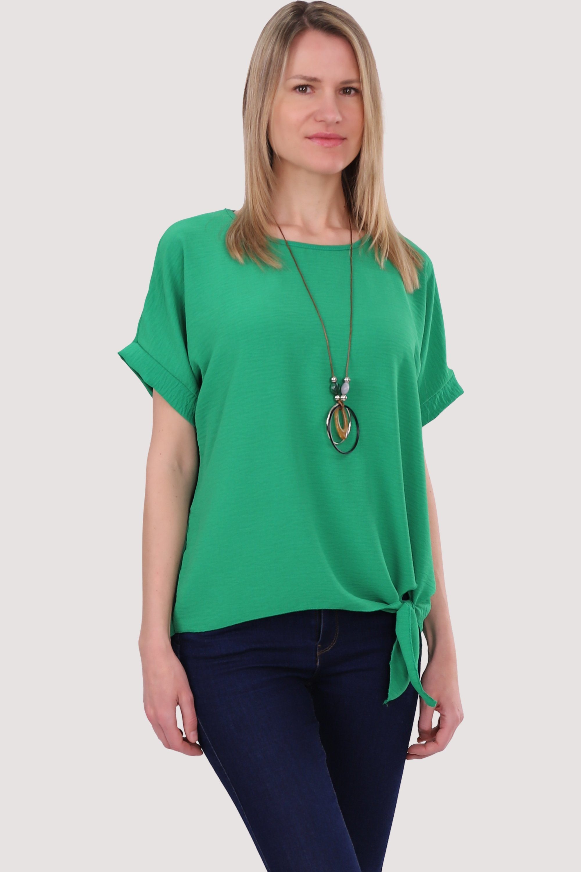 Bindeknoten grün Blusenshirt 10508 fashion Kette more than malito mit Einheitsgröße und