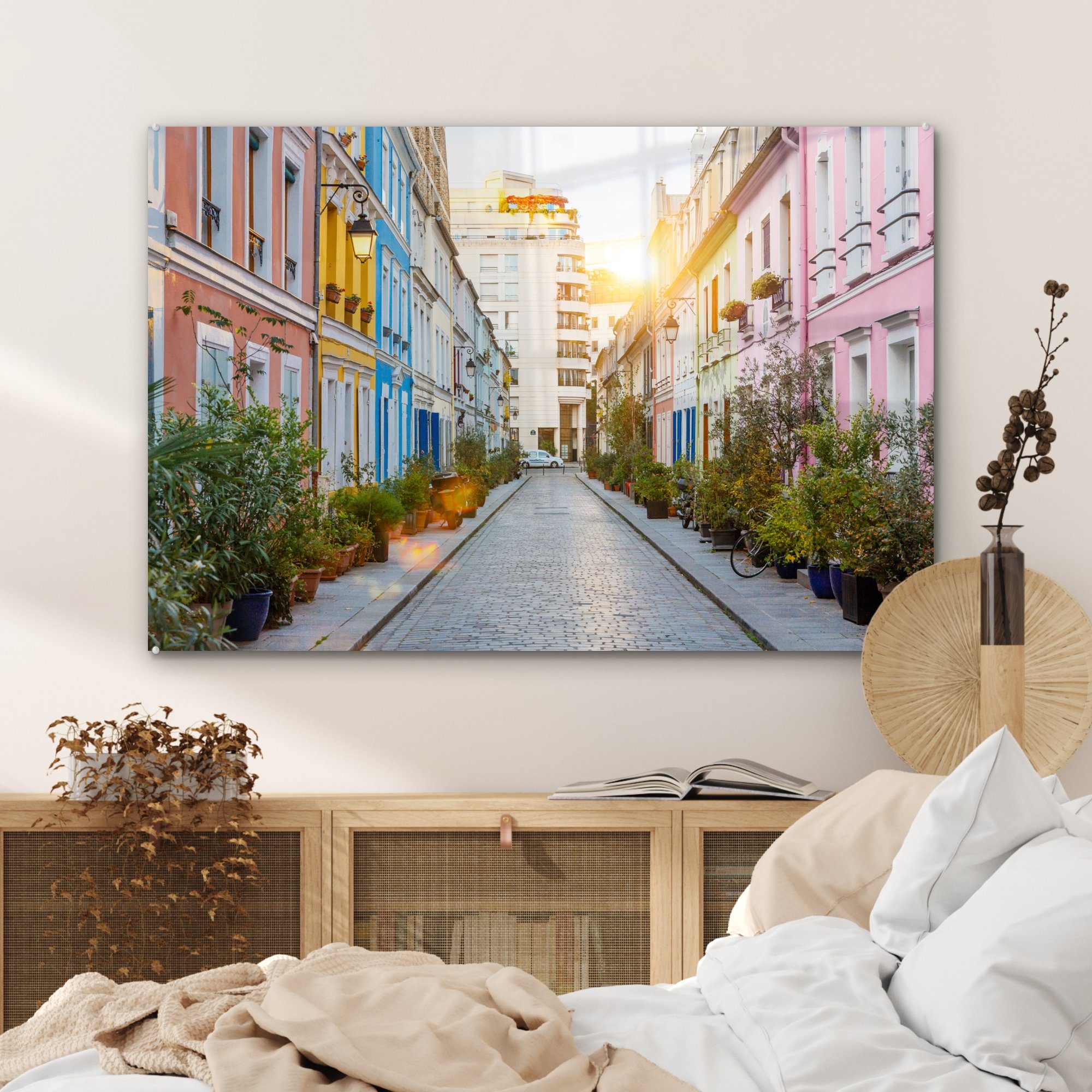 MuchoWow Acrylglasbild Eine vielfarbige Straße & Sonnenaufgang, bei Wohnzimmer Schlafzimmer (1 St), Acrylglasbilder