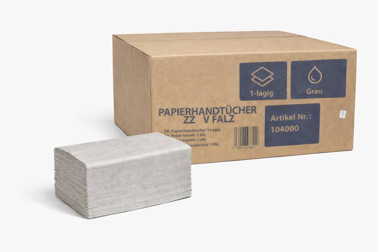 PACKEO Papierhandtuch Papierhandtücher VZZ-Falz 25×23 cm, 1-lagig recycelt - 5000 Blatt (5000-St)