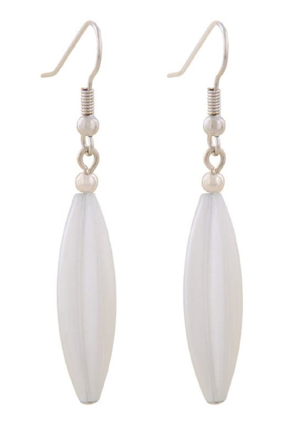 unbespielt Paar Ohrhänger Ohrhaken Ohrringe Rillenolive Kunststoff wachsweiss 30 x 9 mm, Modeschmuck für Damen