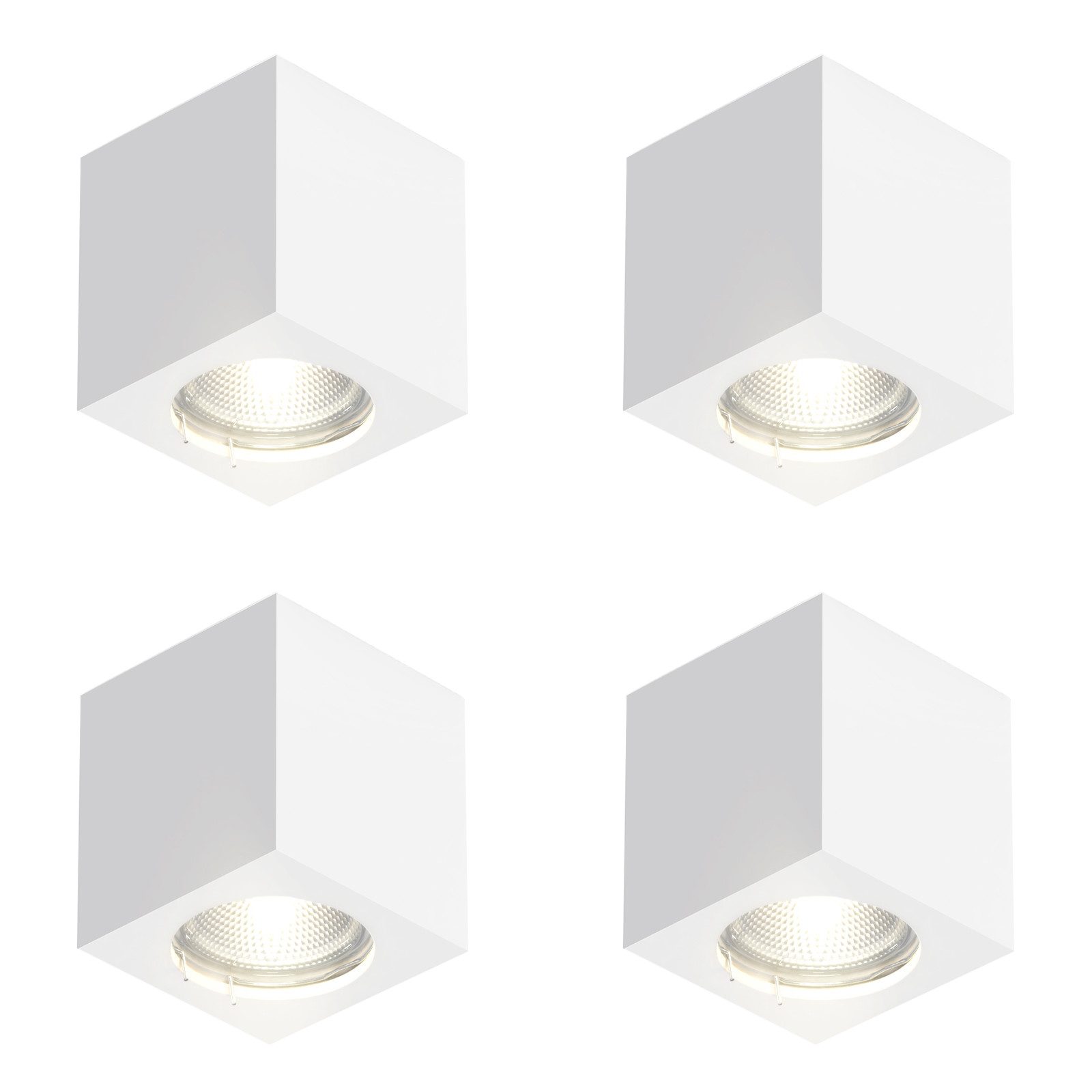 ZMH LED Deckenleuchte Weiß Aufbaustrahler GU10 aus Gips Modern klein Deckenlampe Wohnzimmer, Einfache Installtion, ohne Leuchtmittel, Eckig 4ER Deckenspots Max.40W für Esszimmer Flur