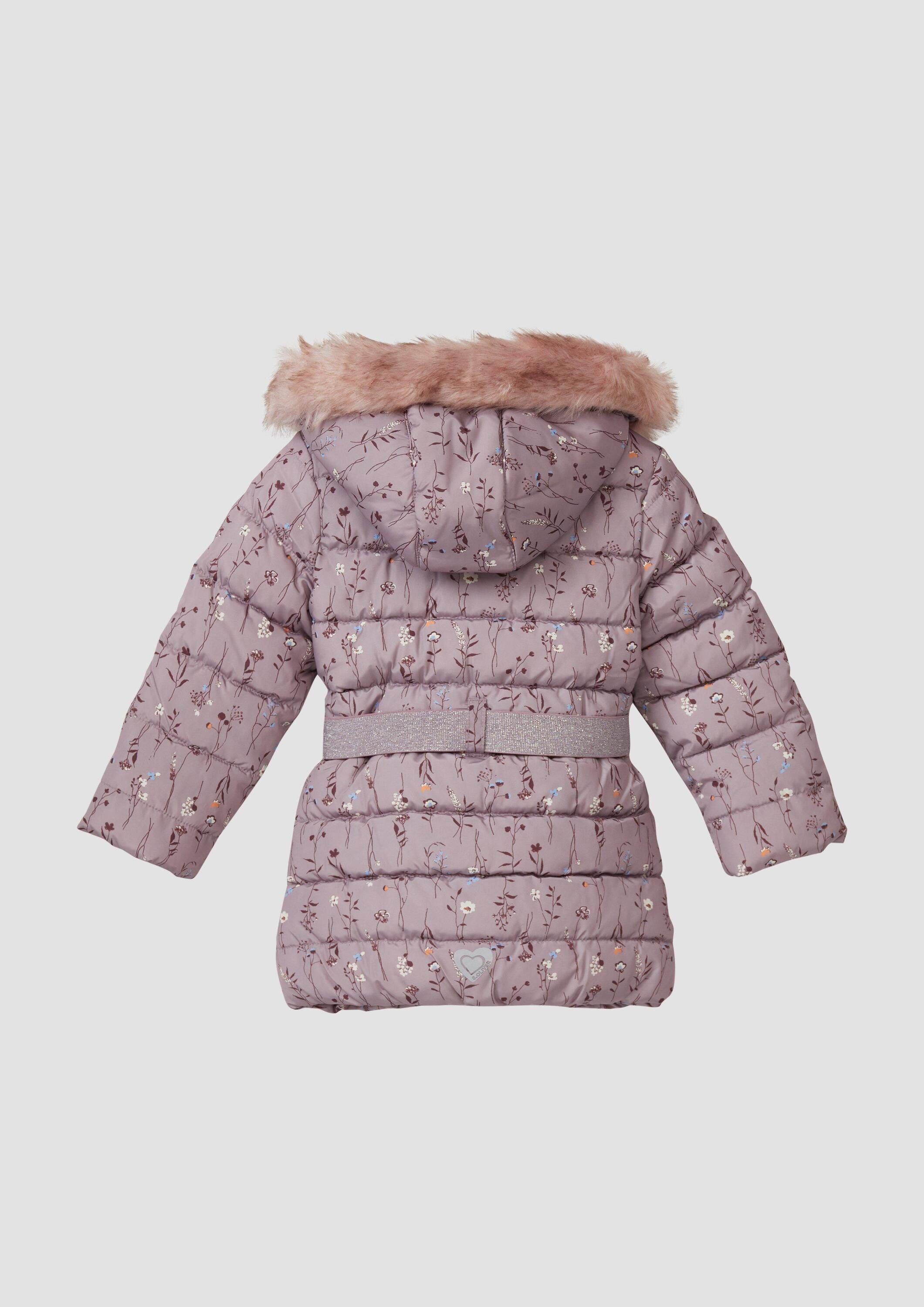 s.Oliver Wintermantel Outdoor-Mantel Wattierter Mantel mit Glitzergürtel und abnehmbarer Kapuze