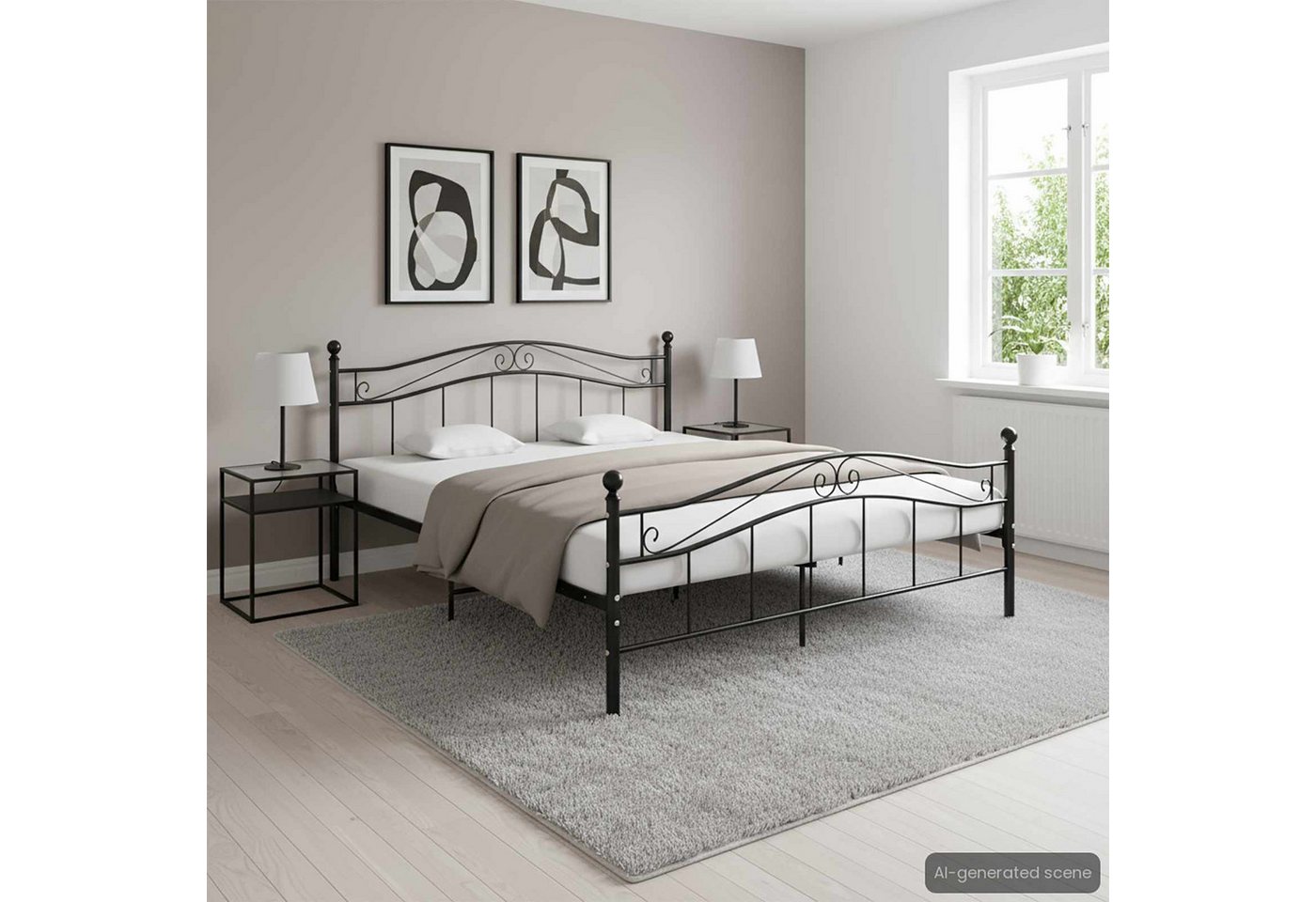 furnicato Bettgestell Komfortables Metallbettgestell 209 x 167 x 92,5 cm in Schwarz (1-tlg)