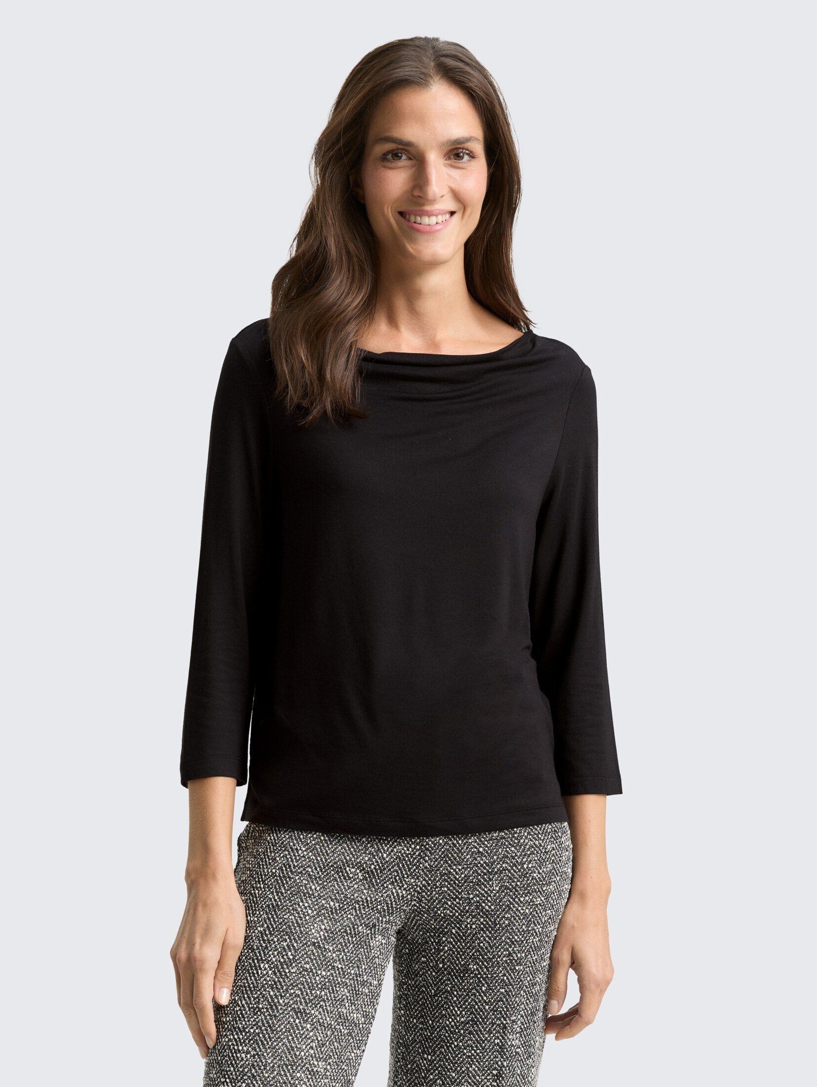 TOM TAILOR 3/4-Arm-Shirt T-Shirt Langarmshirt mit Wasserfallkragen günstig online kaufen