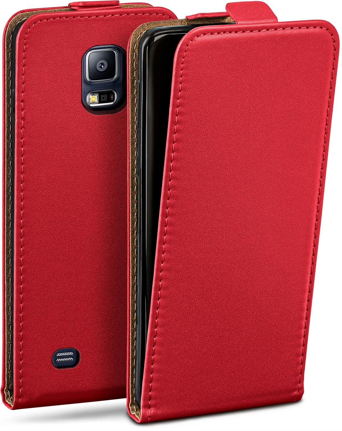 moex Handyhülle für Samsung Galaxy S5 Hülle Klappbar Flip Case Rot 5,1 Zoll, 360 Grad Schutz Handytasche Leder Optik PU Lederhülle Cover Klapphülle