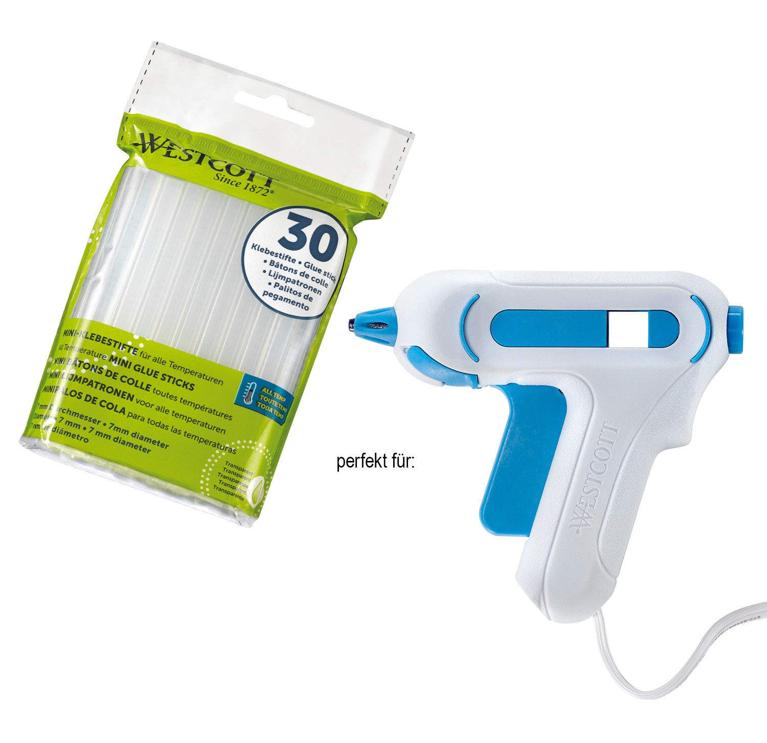 WESTCOTT Heißklebestift Heißklebesticks 7mm 60 Stück, Transp. Klebestifte für Heißklebepistole, (Vorteilspack, 60 St), Standardgröße 7 x 102mm
