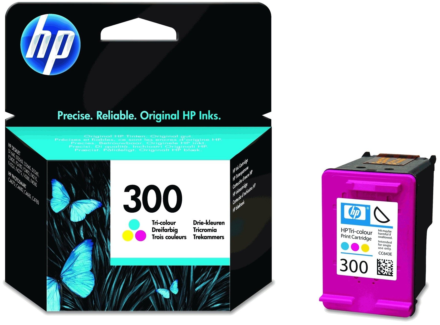 HP 300 / CC643EE Tintenpatrone (1-tlg., Druckkopfpatrone color 165 Seiten)