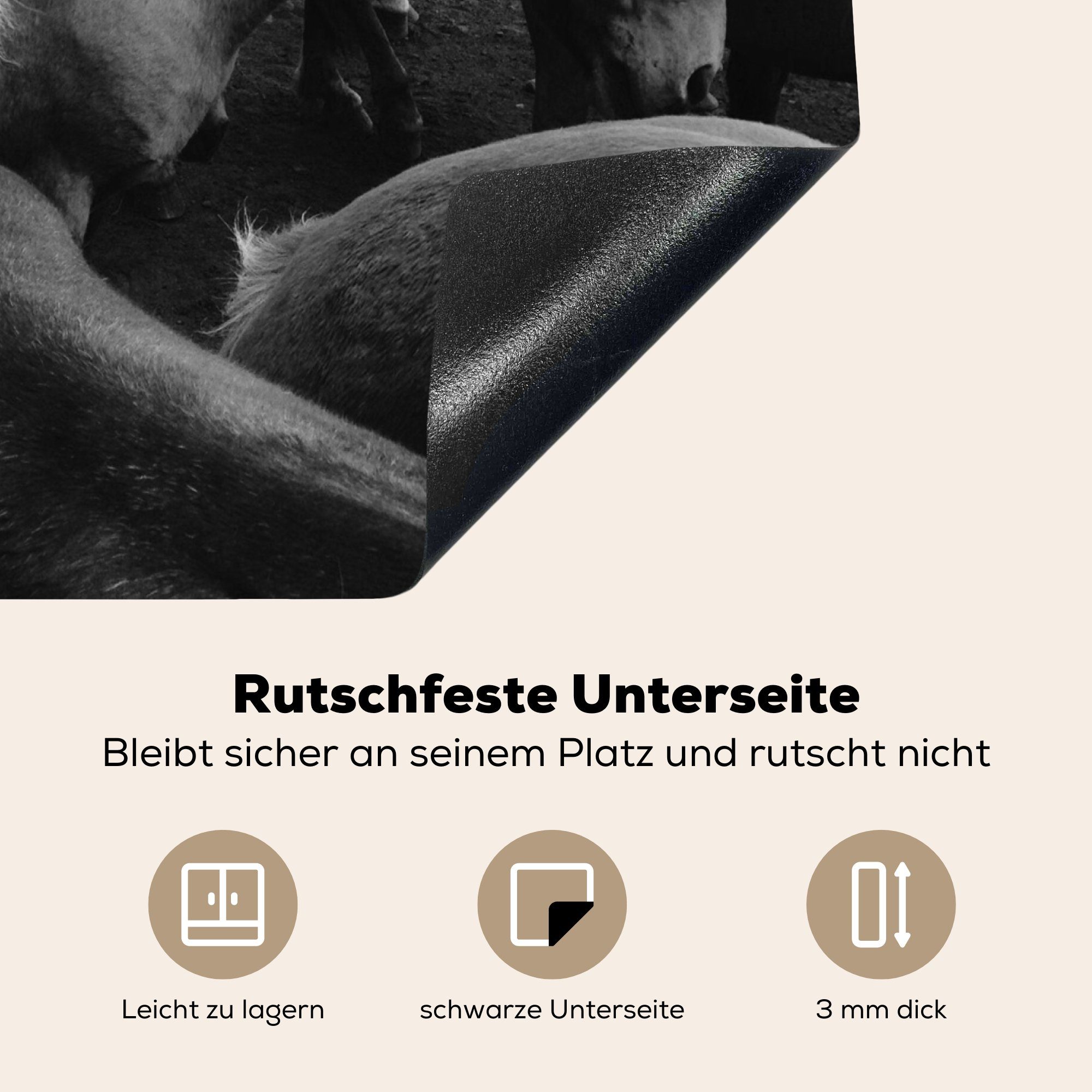 MuchoWow Herdblende-/Abdeckplatte Pferde - Wild cm, Schwarz Ceranfeldabdeckung Induktionskochfeld, tlg), Induktionsschutz, (1 Vinyl, Weiß, - 57x51 