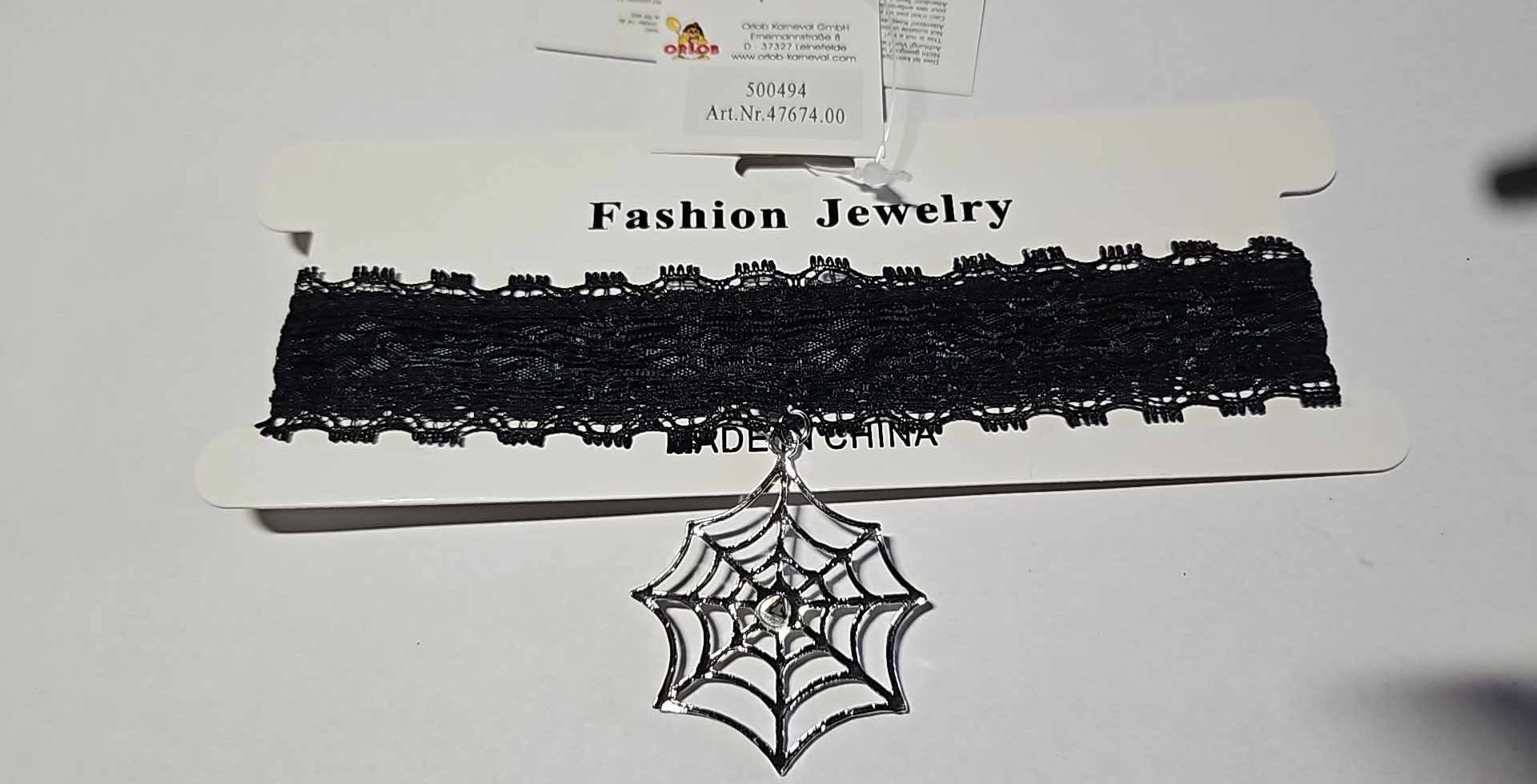 Orlob Textilband Satin Halsband Halskette mit Spinnennetz Metall Karneval Party (1-tlg), Spinnennetz Anhänger – Bild 2 von 3