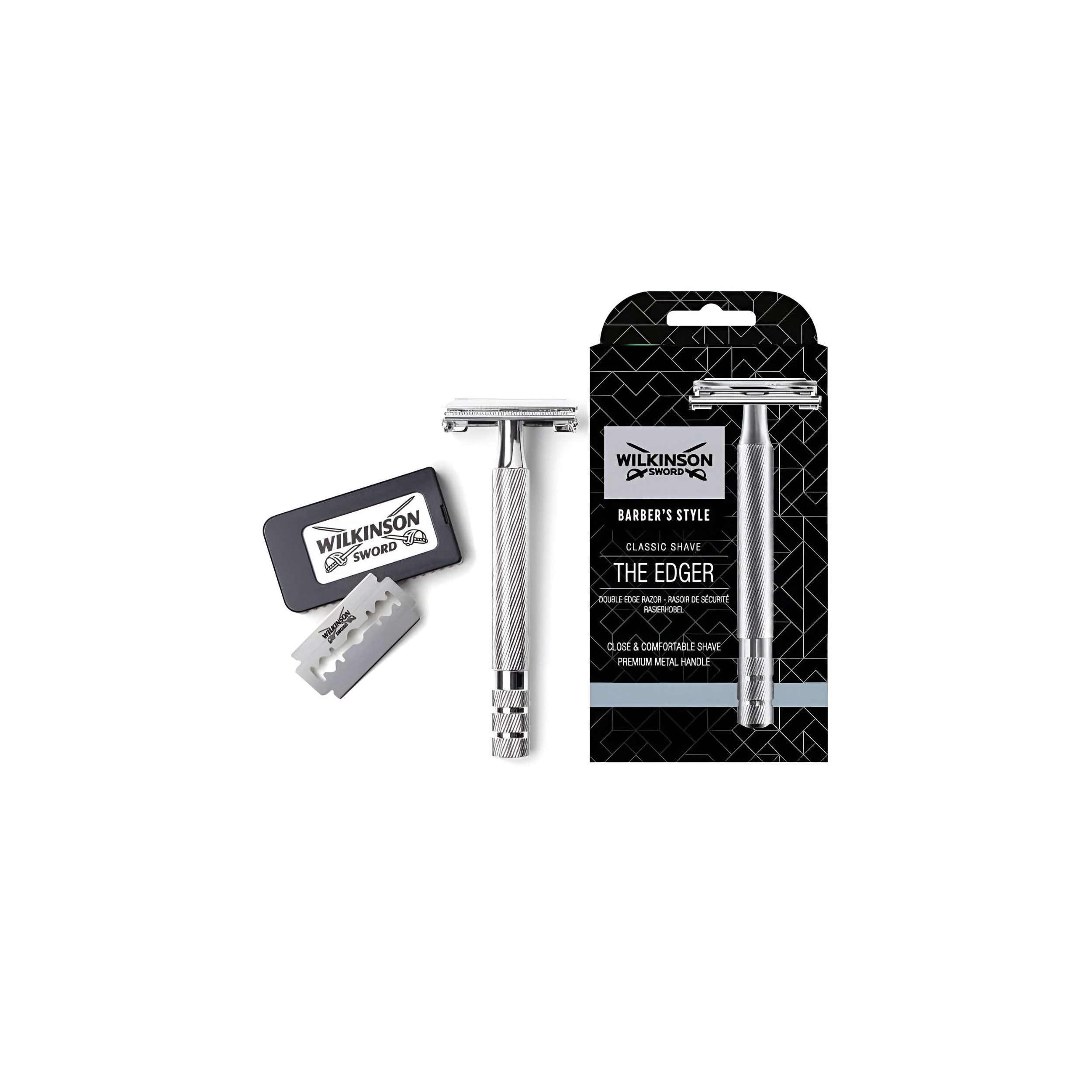 Wilkinson Rasierhobel Classic Vintage hochwertiger Rasierhobel, inkl. 5 Doppelklingen aus Vollmetall, 1-tlg., - Für eine besonders exakte und schonende Rasur, Silber, 1 Stück (1er Pack)