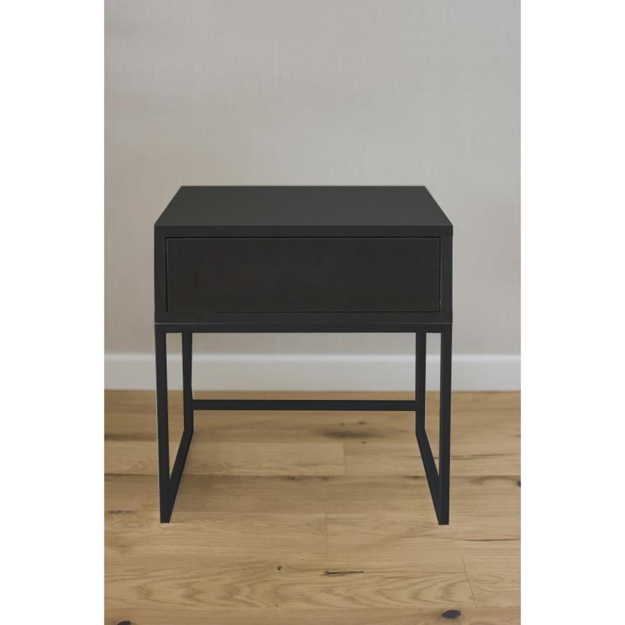Beautysofa Nachttisch Kerry (Metallgestell, Holztischplatte), modernes Tisch mit Schublade 45x50x35 cm (BxHxT) Schwarz | Schwarz